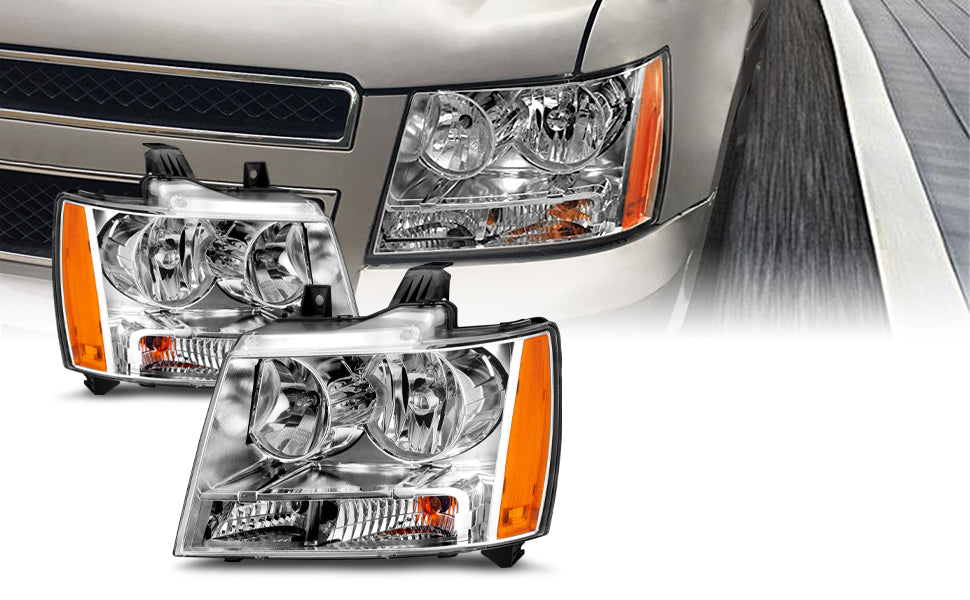 CHEVY TAHOE/SUBURBAN/AVALANCHE 07-14 HEADLIGHTS CHROME AMBER (OE REPLACEMENT)