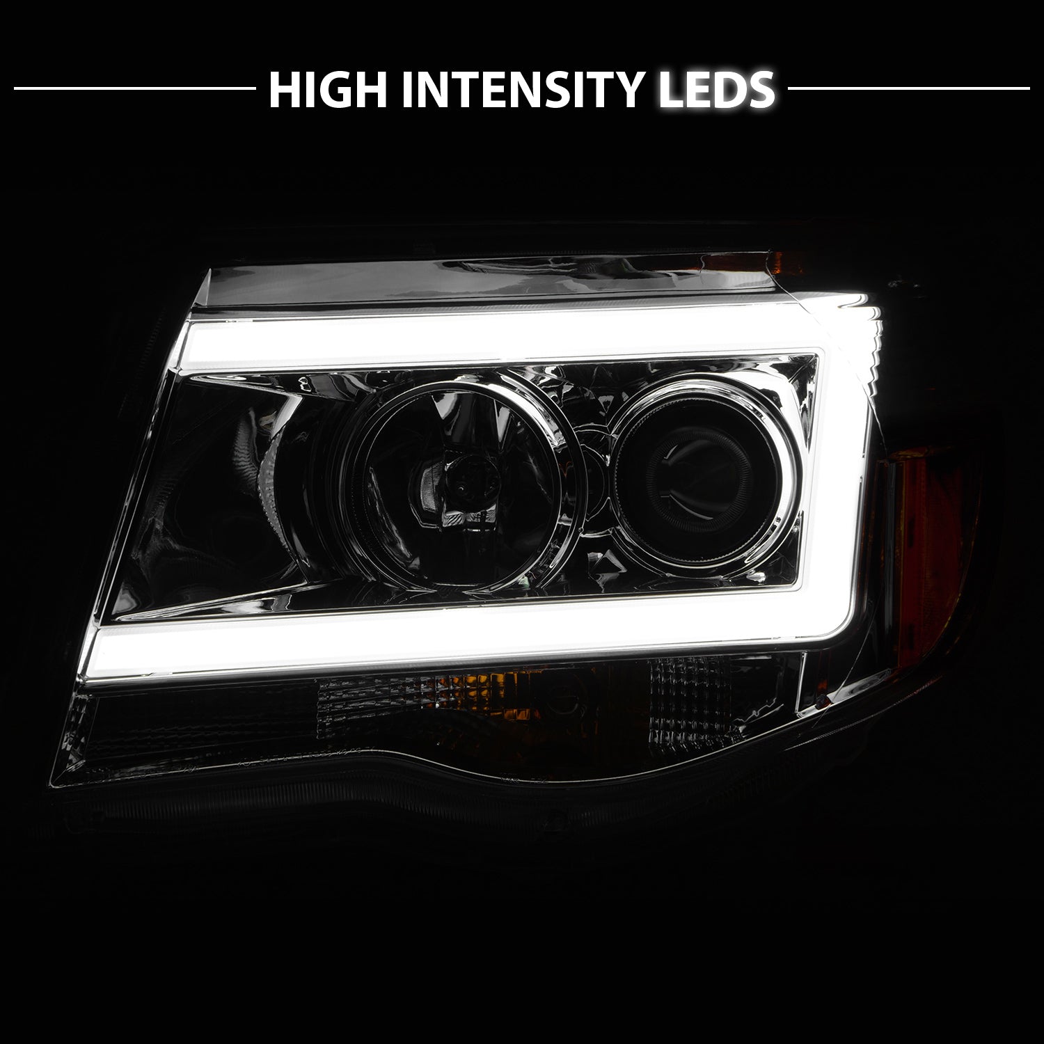 TOYOTA TACOMA 05-11 PROJECTOR LIGHT BAR STYLE HEADLIGHTS CHROME AMBER  (W/ C LIGHT BAR)
