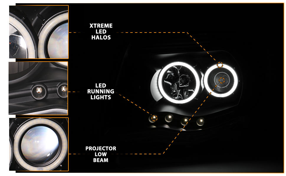 TOYOTA TACOMA 05-11 PROJECTOR HEADLIGHTS W/O CCFL BAR BLACK AMBER (RX HALO)