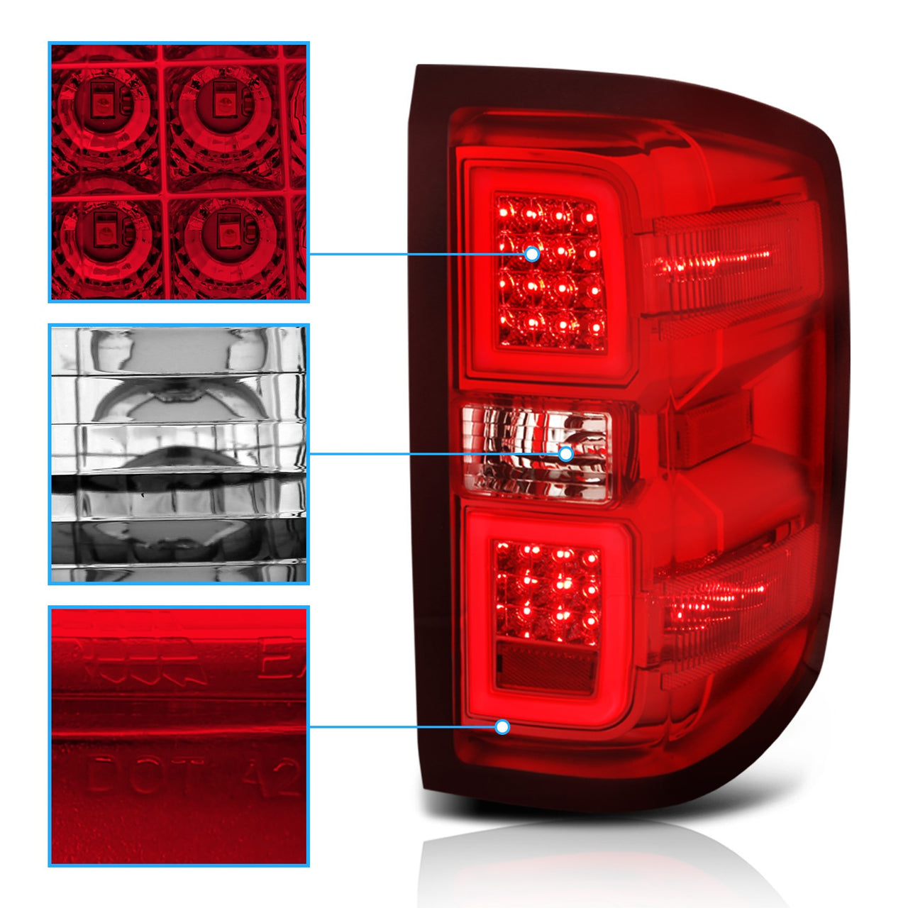 CHEVY SILVERADO 14-17 LED TAIL LIGHTS G4 RED LENS