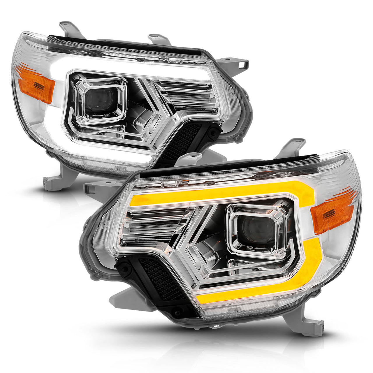 TOYOTA TACOMA 12-15  PROJECTOR SWITCHBACK HEADLIGHTS CHROME AMBER (W/ C LIGHTS BAR)