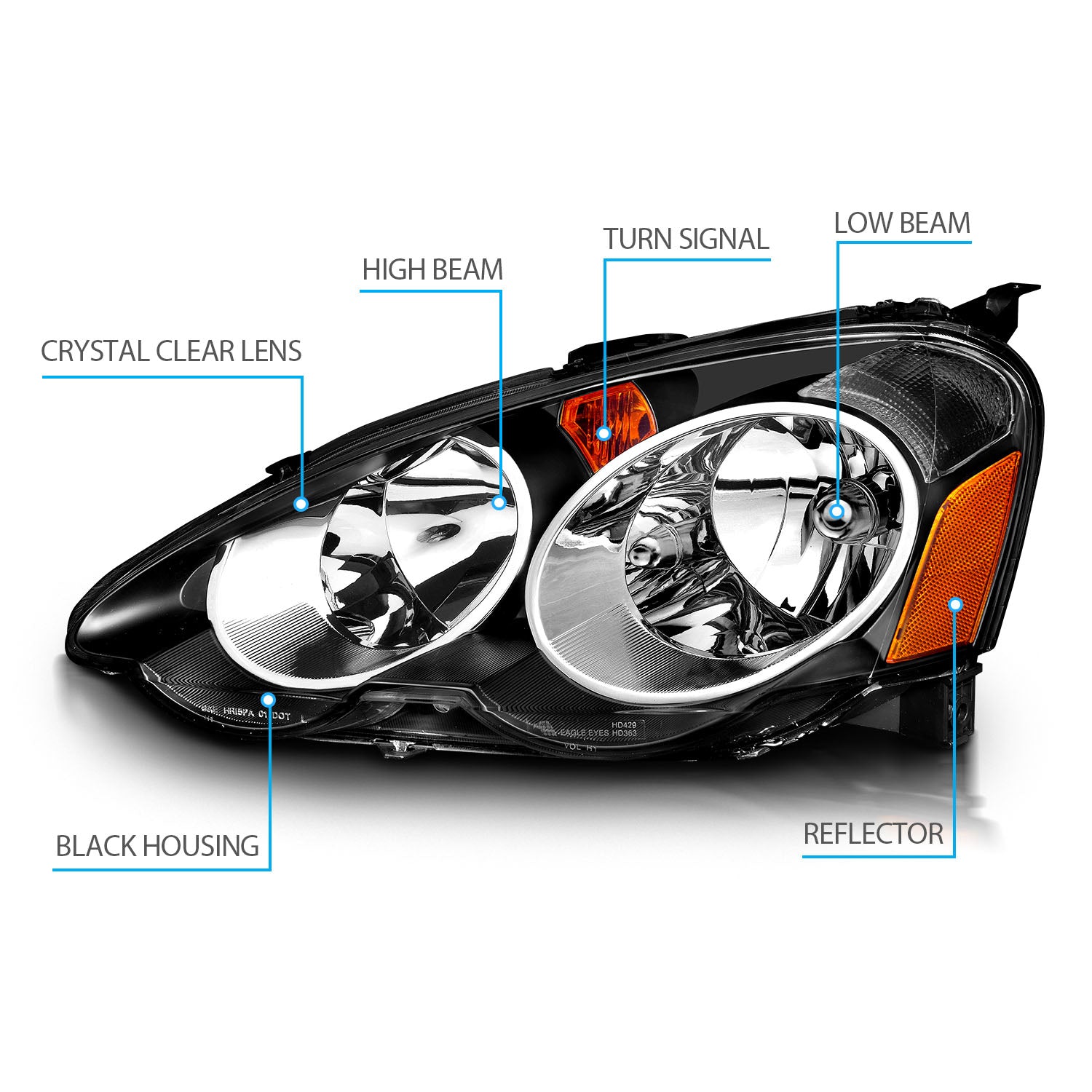 ACURA RSX 02-04 HEADLIGHTS BLACK AMBER