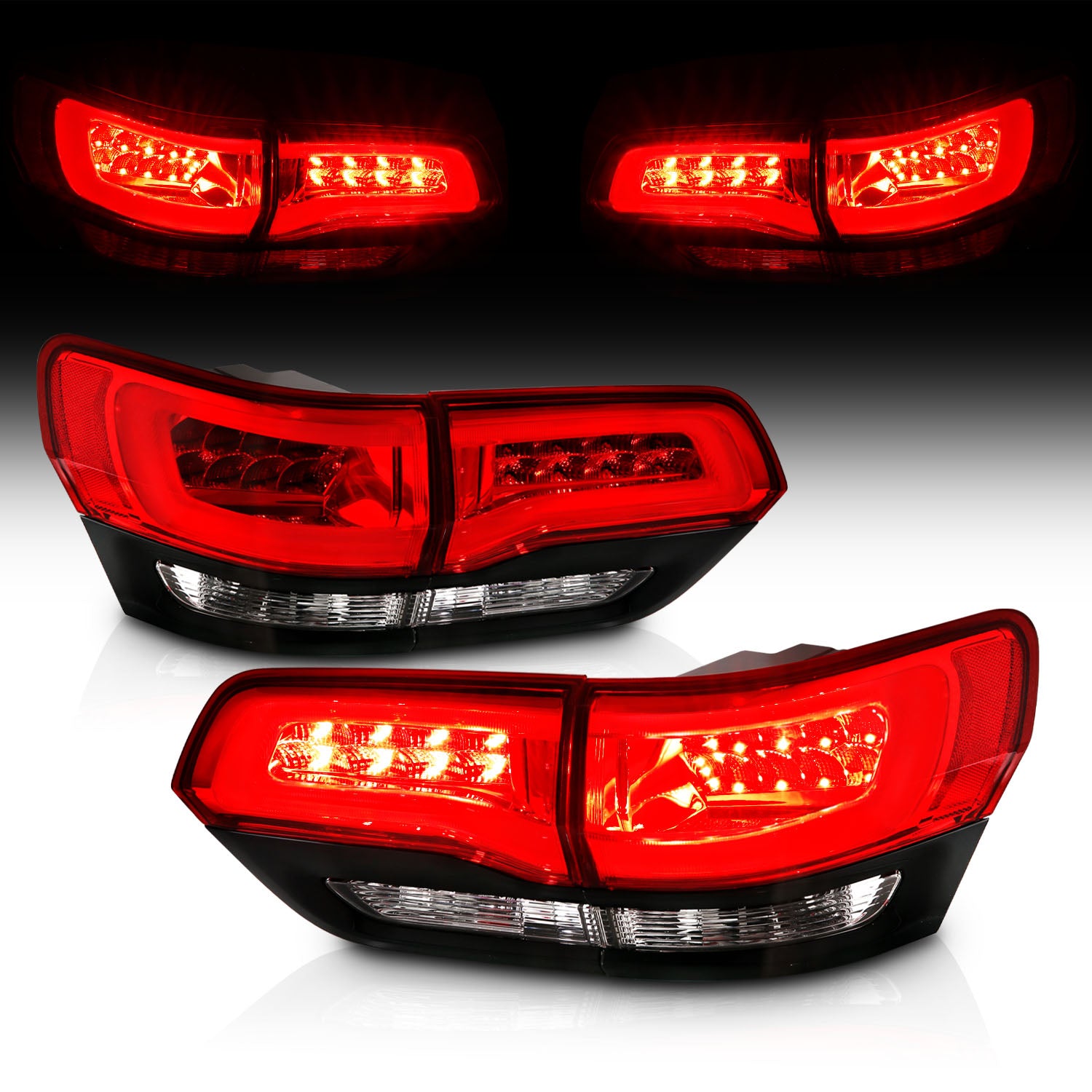 JEEP GRAND CHEROKEE 14-17 LED TAIL LIGHTS RED/CLEAR (4PCS) (BLACK EDGE)