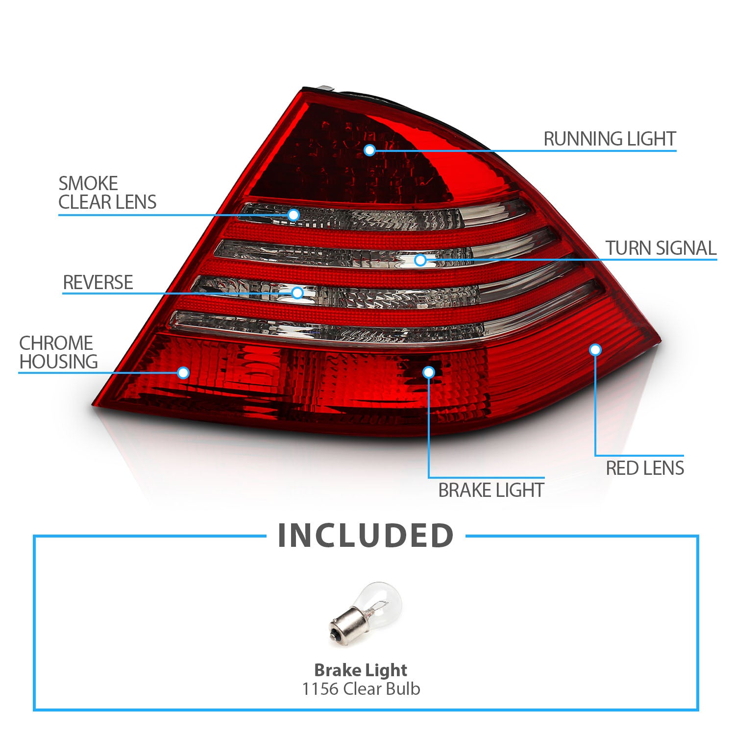 MBZ S CLASS W220 00-05 LED TAIL LIGHTS RED/SMOKE
