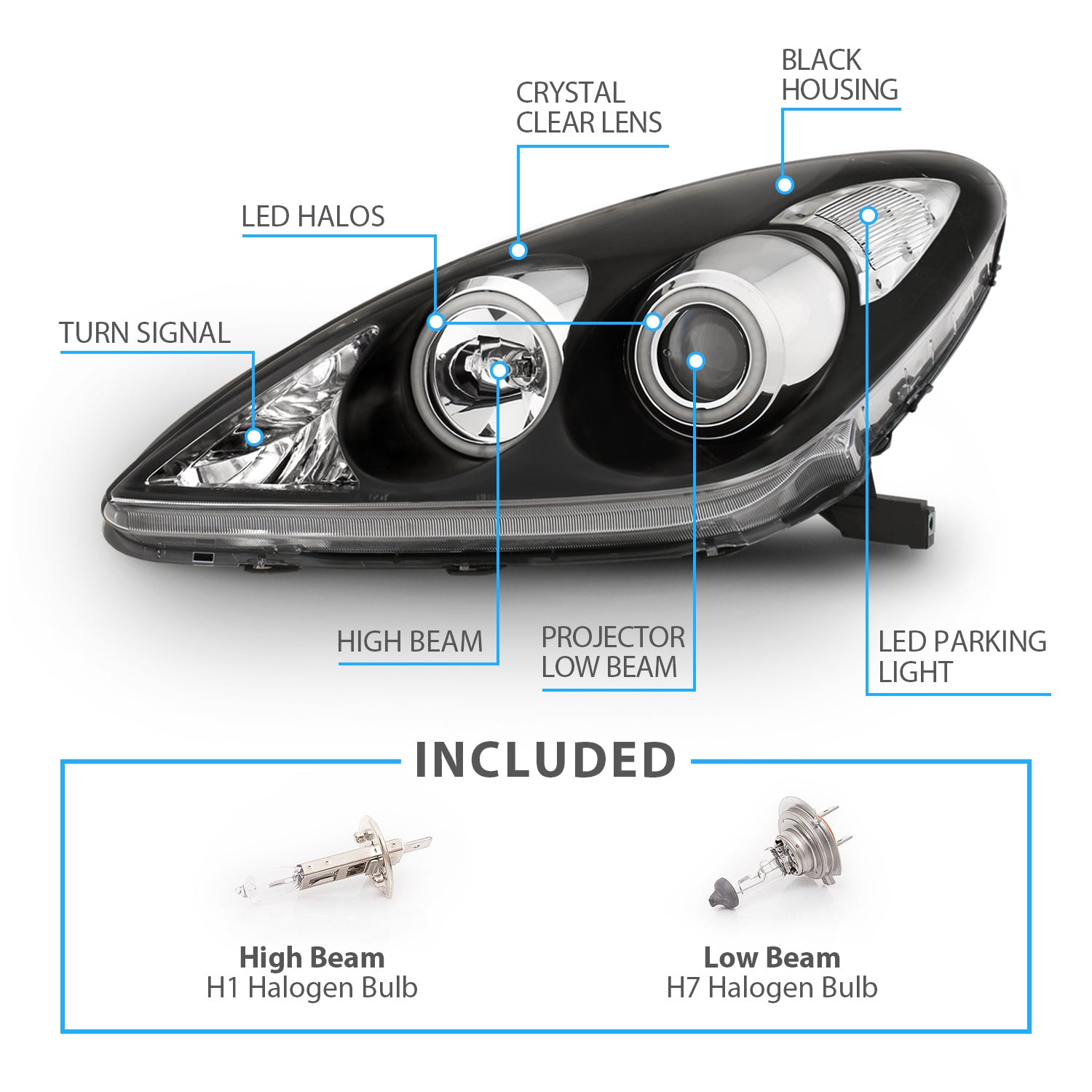 LEXUS ES 300/330 02-04 PROJECTOR HEADLIGHTS HALO BLACK CLEAR (RX HALO)