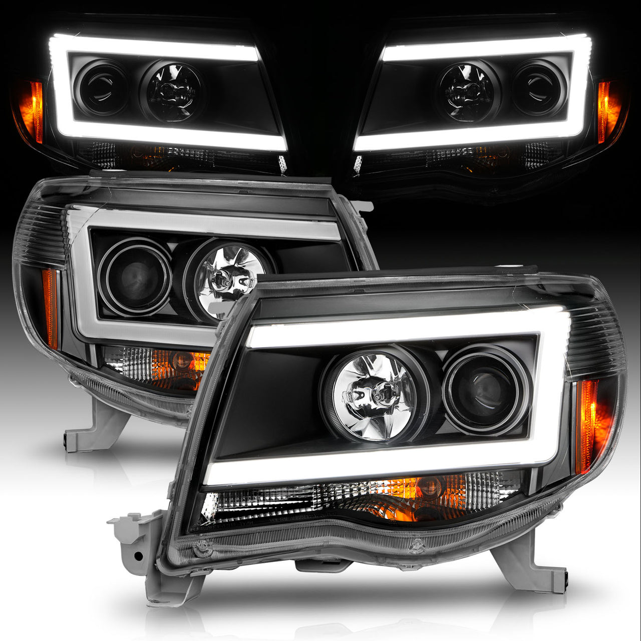 TOYOTA TACOMA 05-11 PROJECTOR LIGHT BAR STYLE HEADLIGHTS BLACK CLEAR AMBER  (W/ C LIGHT BAR)