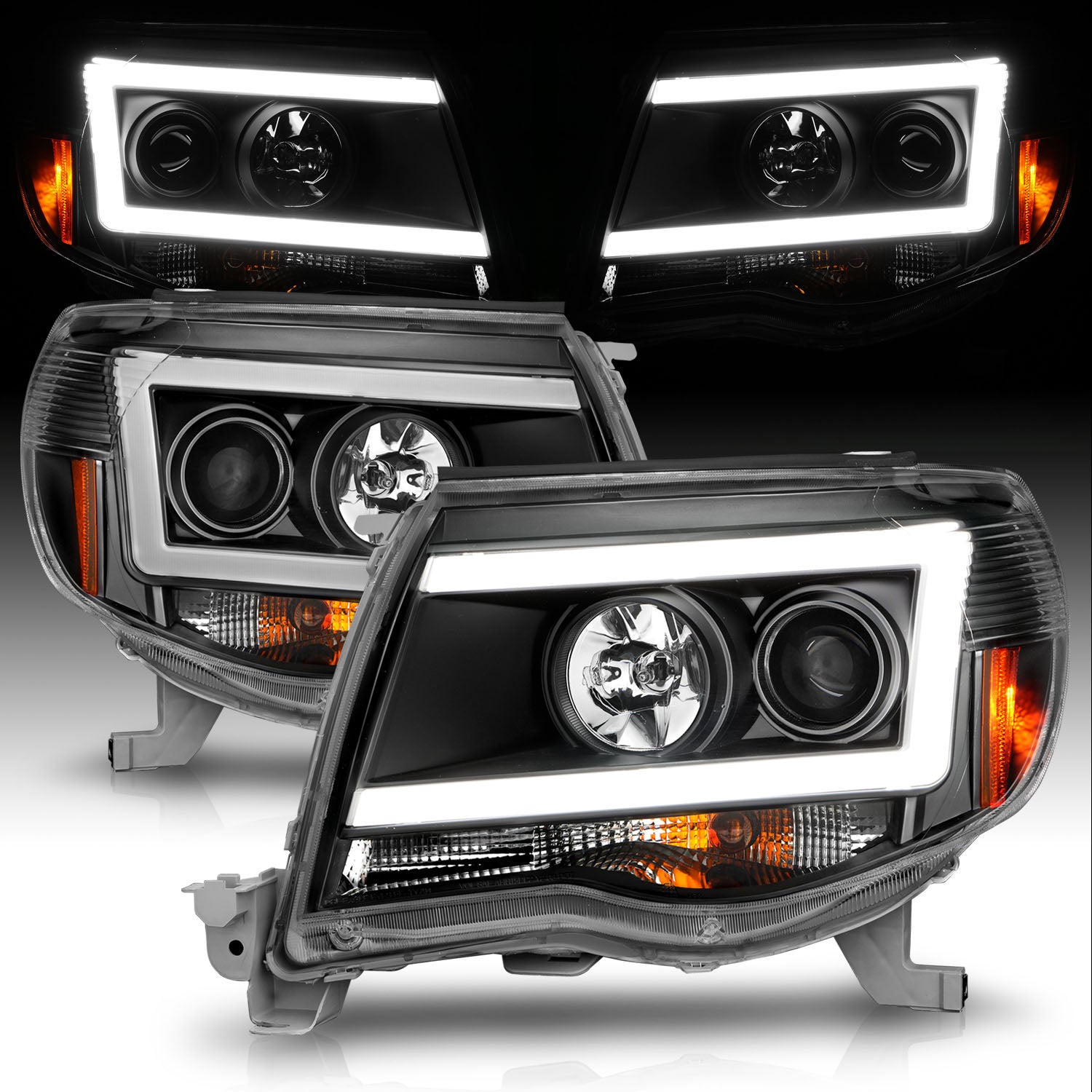 TOYOTA TACOMA 05-11 PROJECTOR LIGHT BAR STYLE HEADLIGHTS BLACK CLEAR AMBER  (W/ C LIGHT BAR)
