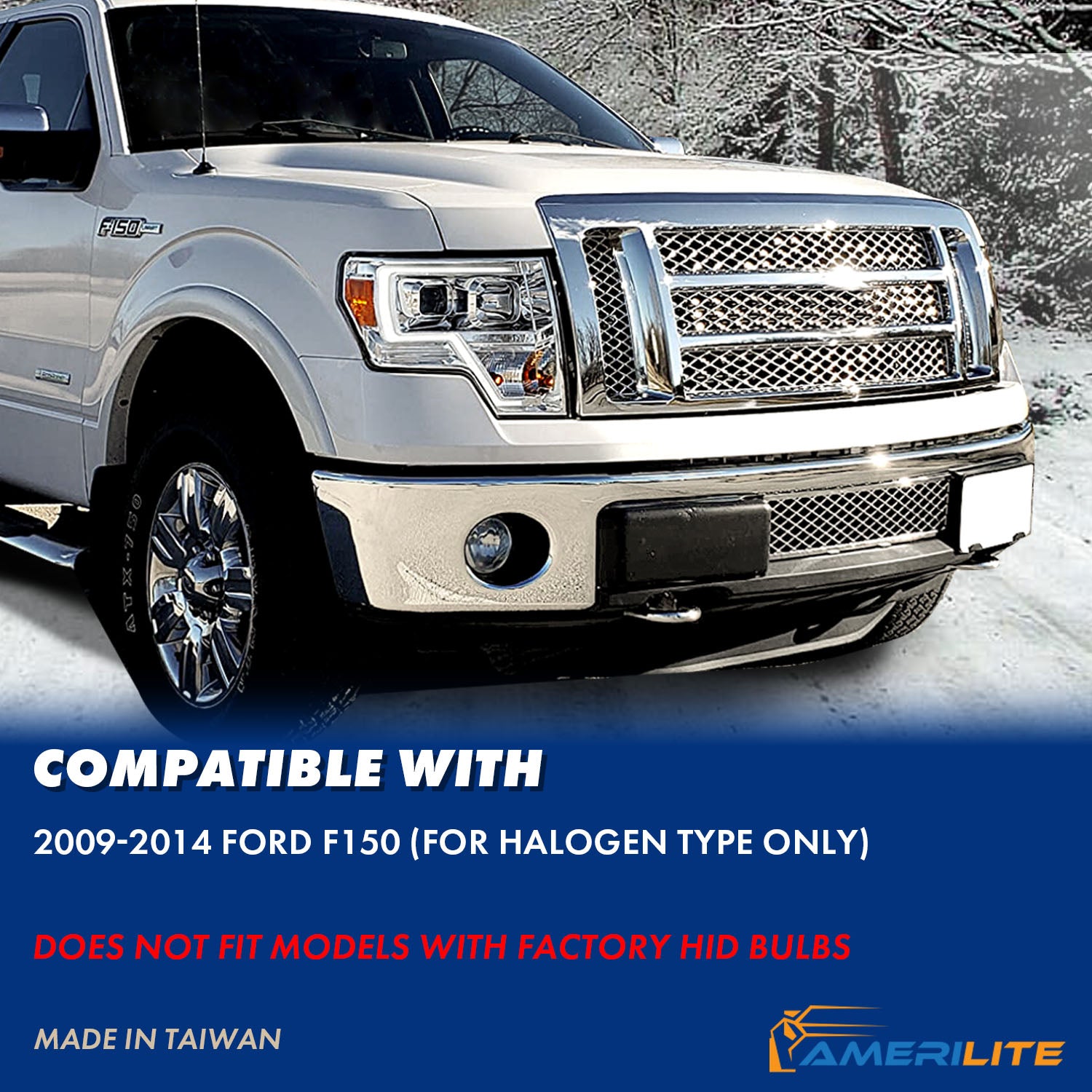 FORD F-150 09-13 PROJECTOR LIGHT BAR STYLE HEADLIGHTS CHROME AMBER