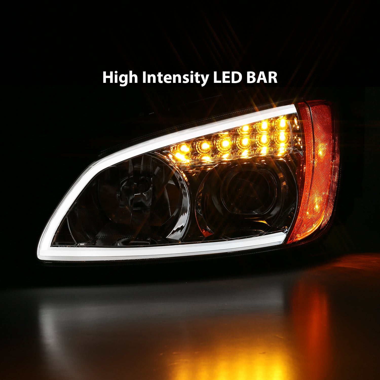 Kenworth T660 08 UP  PROJECTOR PLANK STYLE H.L CHROME AMBER REFLECTOR