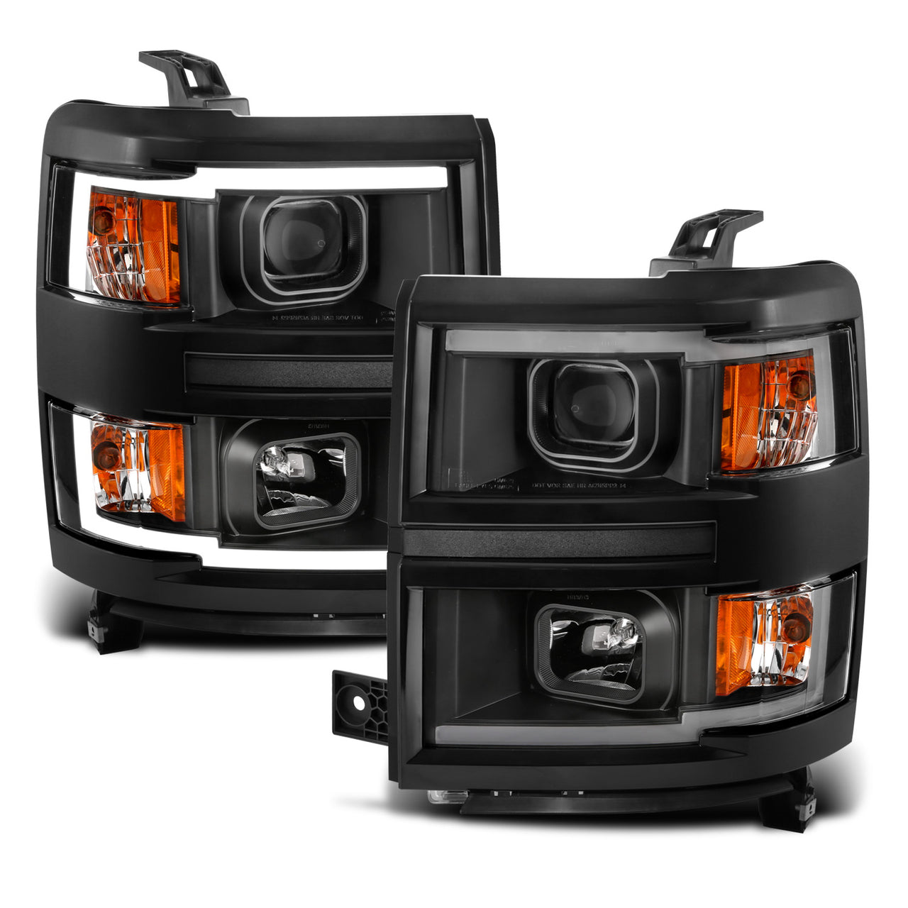 CHEVY SILVERADO 14 PROJECTOR LIGHT BAR STYLE HEADLIGHTS BLACK AMBER