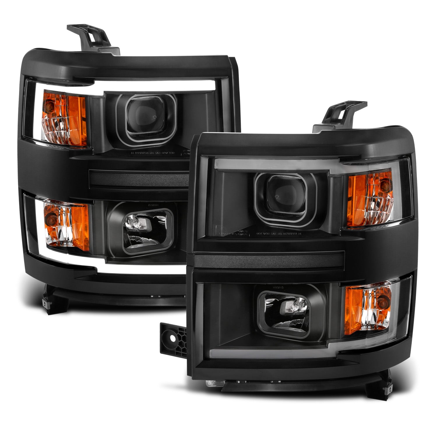 CHEVY SILVERADO 14 PROJECTOR LIGHT BAR STYLE HEADLIGHTS BLACK AMBER