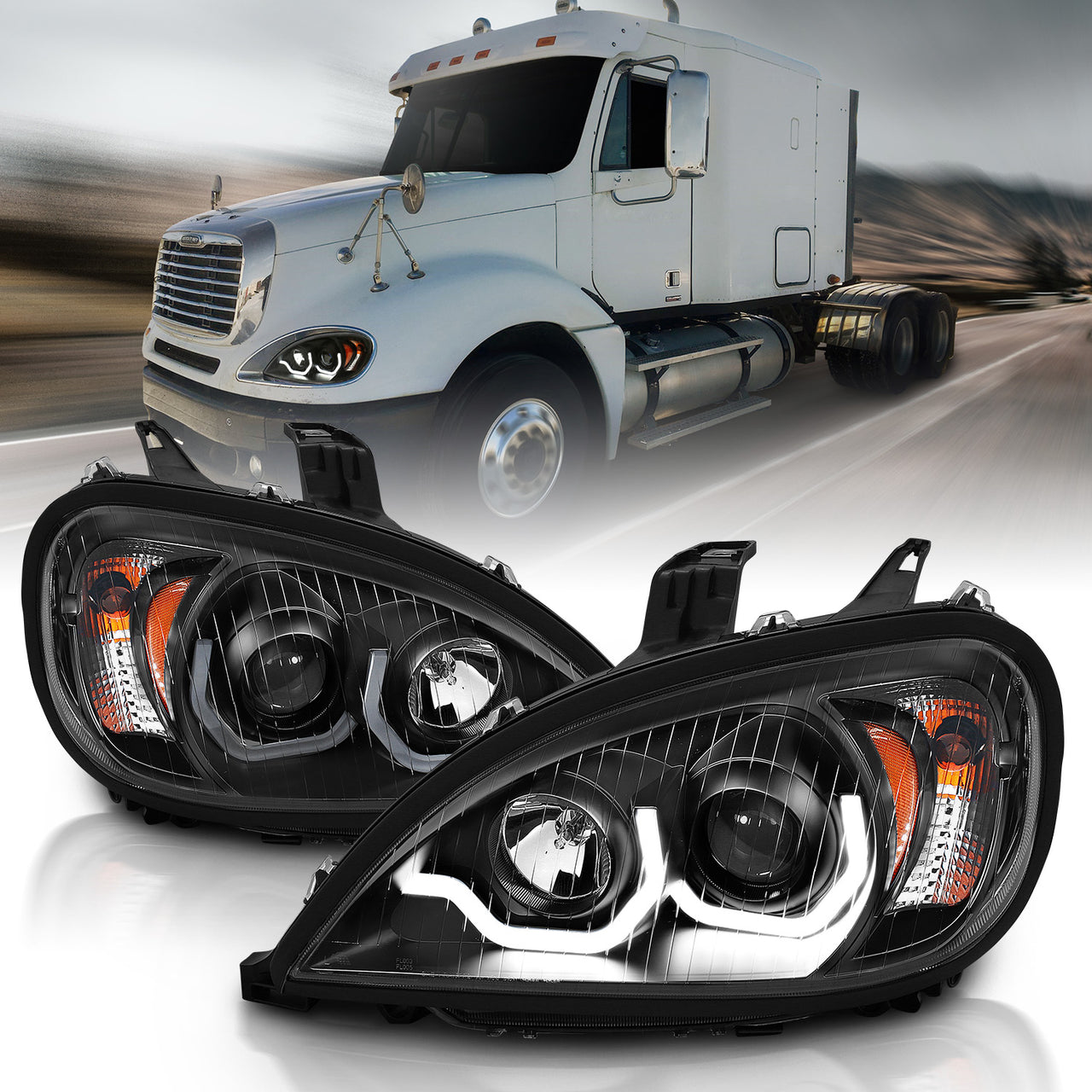 FREIGHTLINER COLUMBIA 04-15 PROJECTOR PLANK STYLE H.L BLACK AMBER REFLECTOR