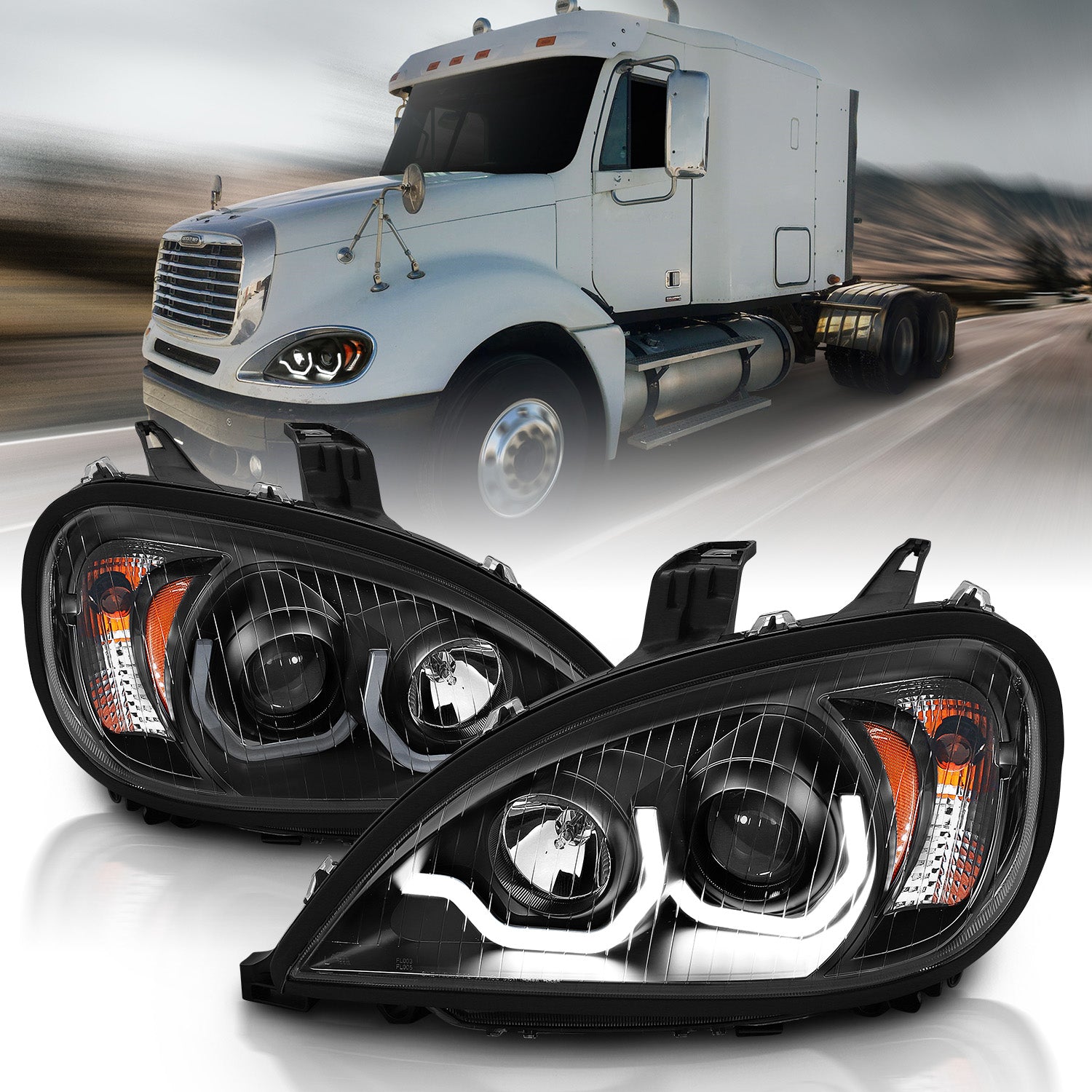 FREIGHTLINER COLUMBIA 04-15 PROJECTOR PLANK STYLE H.L BLACK AMBER REFLECTOR