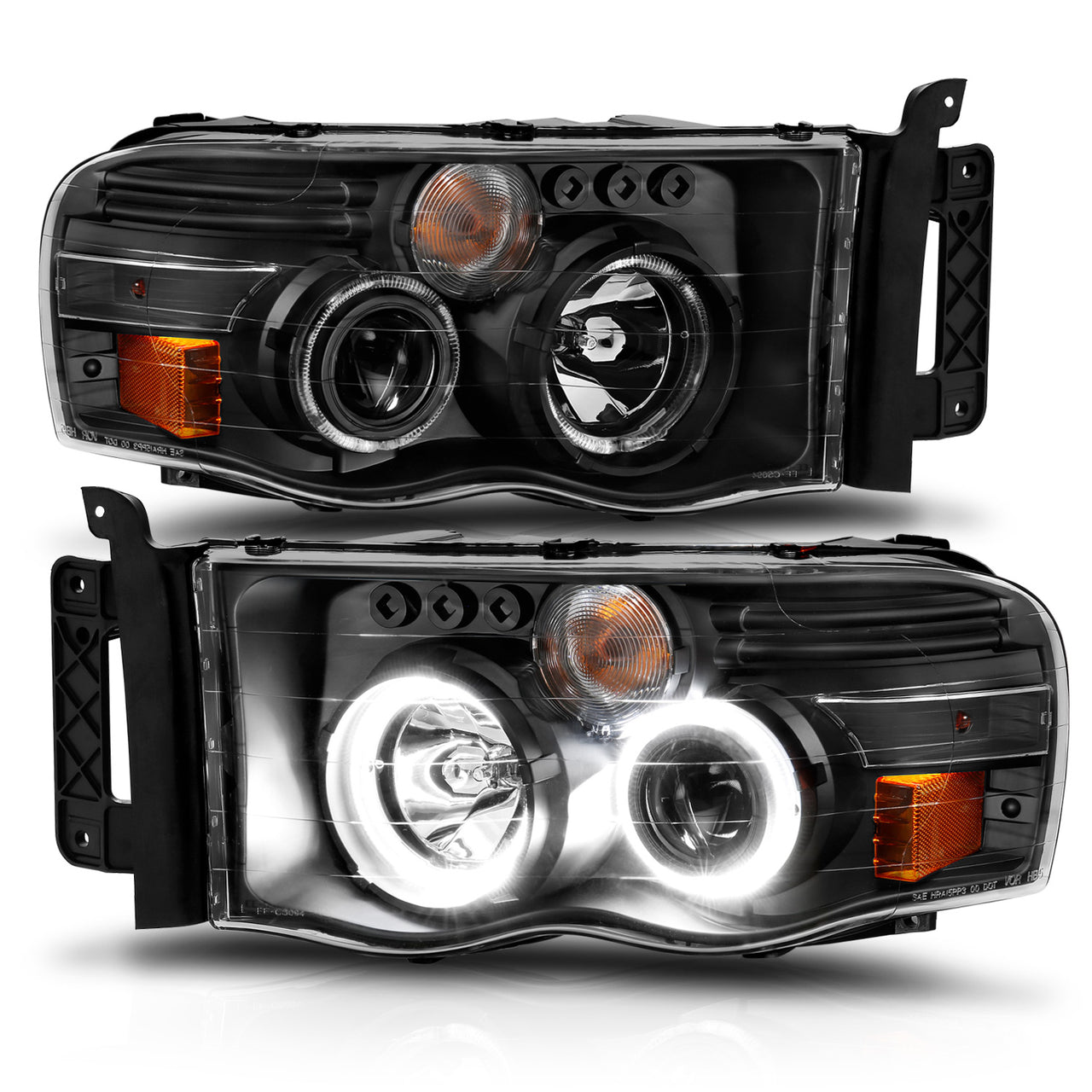 DODGE RAM 1500 02-05 - 2500/3500 03-05 PROJECTOR H.L WHITE PLUS LED HALO BLACK CLEAR AMBER