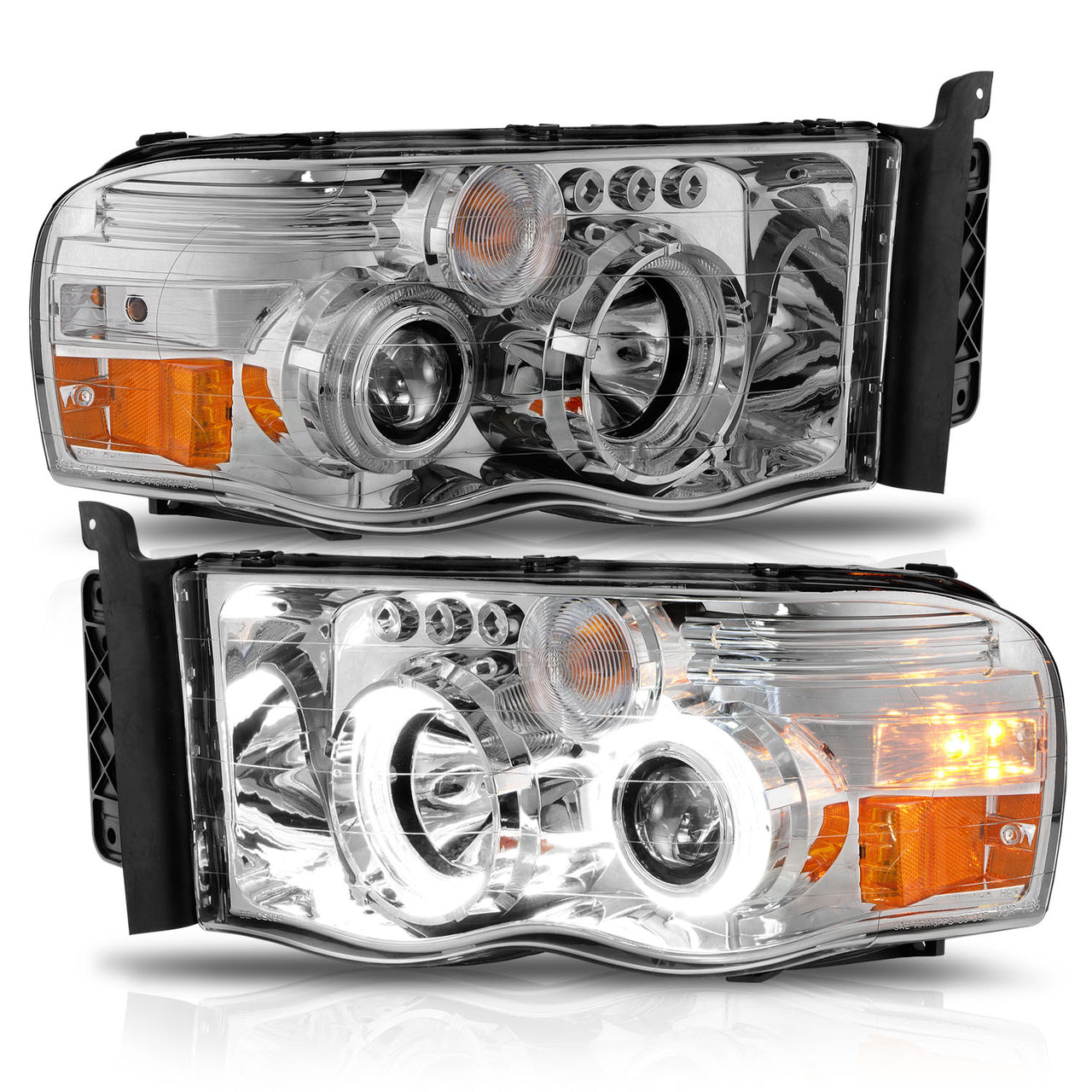 DODGE RAM 1500 02-05 - 2500/3500 03-05 PROJECTOR H.L HALO CHROME CLEAR AMBER