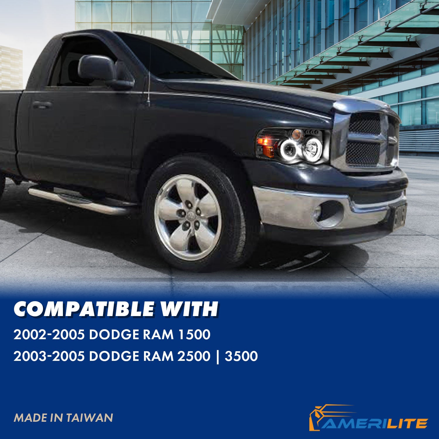 DODGE RAM 1500 02-05 - 2500/3500 03-05 PROJECTOR H.L WHITE PLUS LED HALO BLACK CLEAR AMBER