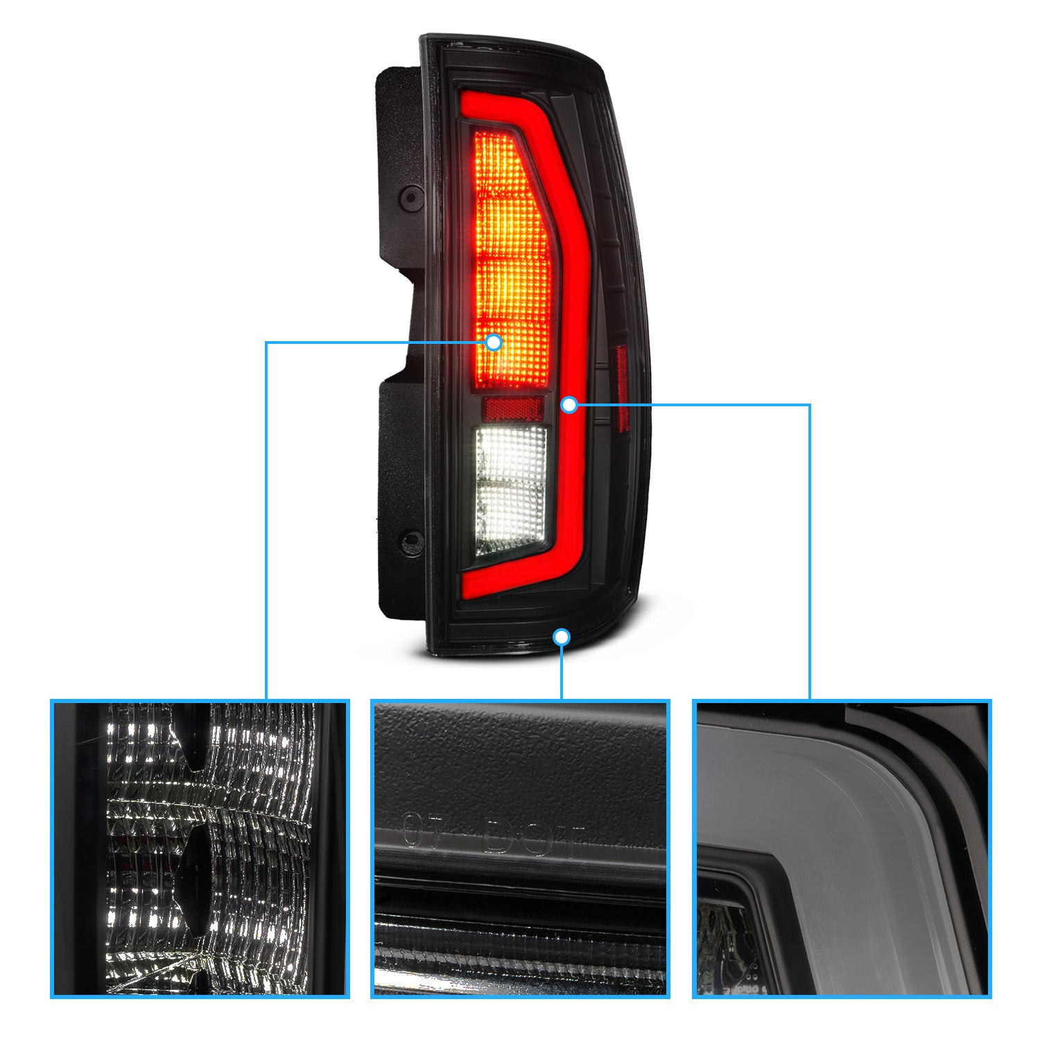 CHEVY TAHOE/SUBURBAN / GMC YUKON/YUKON XL 07-14 LED TAIL LIGHTS BLACK HOUSING SMOKE LENS W/ C LIGHT BAR G2