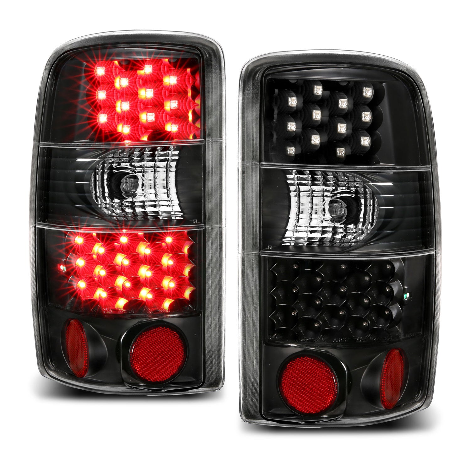 CHEVY TAHOE/SUBURBAN/GMC DENALI 00-06 LED TAIL LIGHTS  CLEAR LENS BLACK HOUSING BLACK LED REFLECTOR