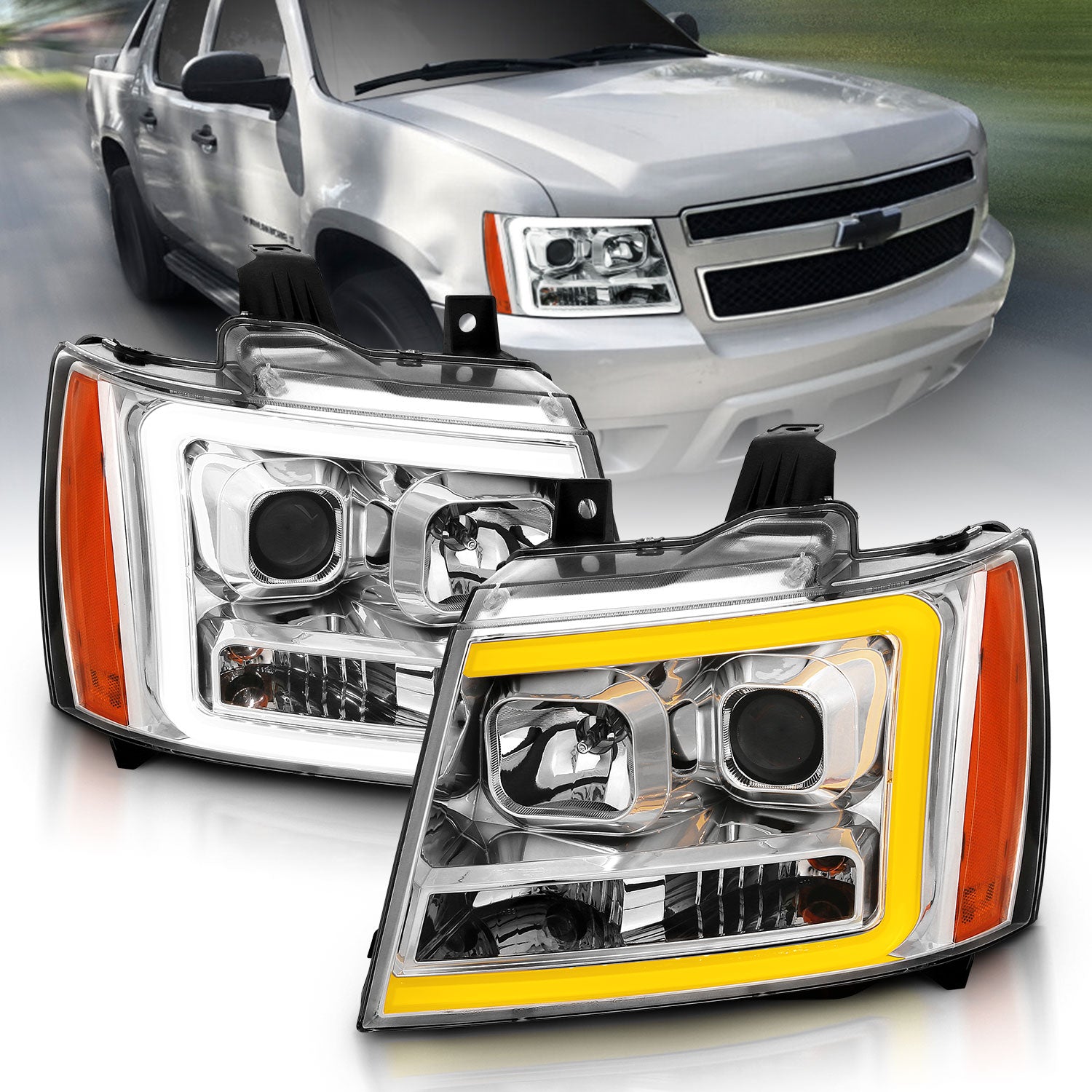 CHEVY TAHOE/SUBURBAN/AVALANCHE 07 PROJECTOR HEADLIGHTS G3 CHROME CLEAR AMBER