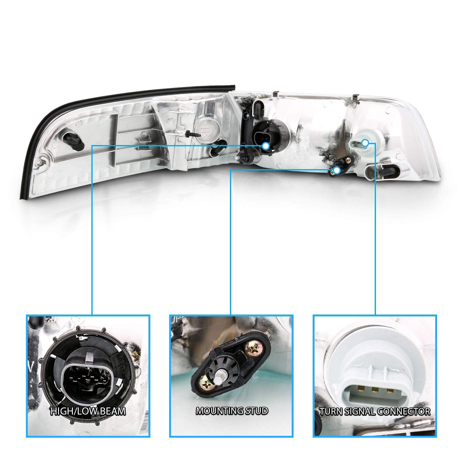 FORD CROWN VICTORIA 98-11 HEADLIGHTS CHROME 4 PCS W/ CORNER LIGHTS (OE REPLACEMENT)