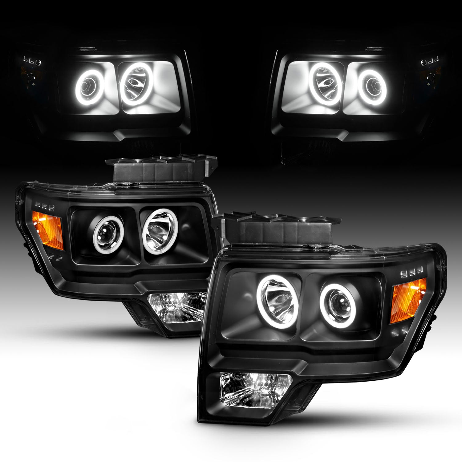 FORD F-150 09-13 PROJECTOR HEADLIGHTS HALO LED BLACK AMBER (RX HALO)