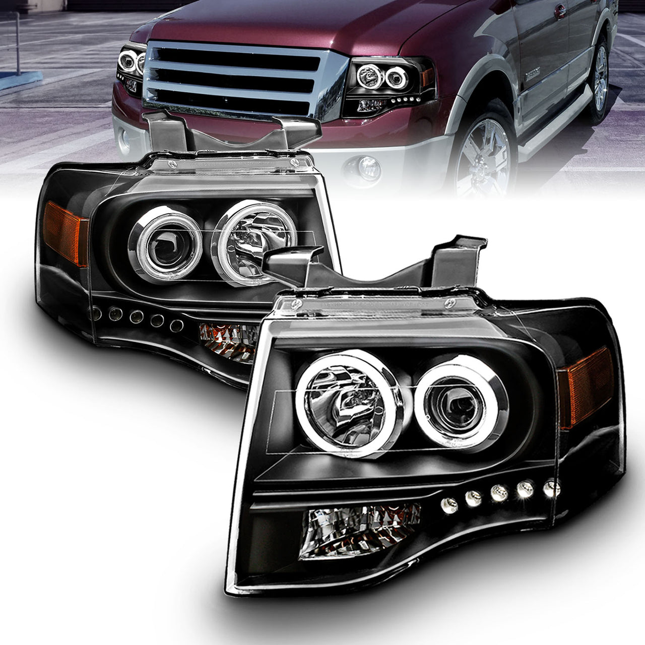 FORD EXPEDITION 07-08 PROJECTOR HEADLIGHTS BLACK CLEAR AMBER