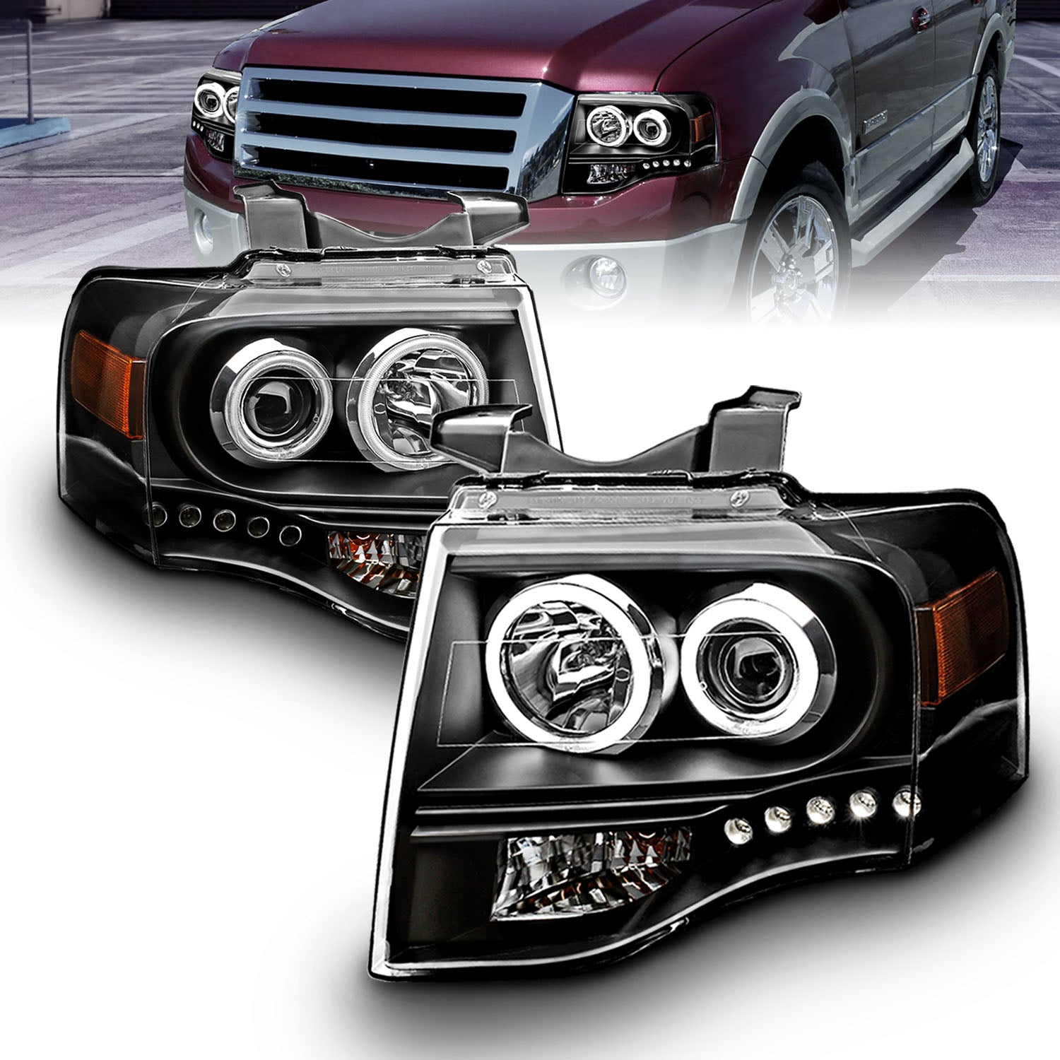 FORD EXPEDITION 07-08 PROJECTOR HEADLIGHTS BLACK CLEAR AMBER