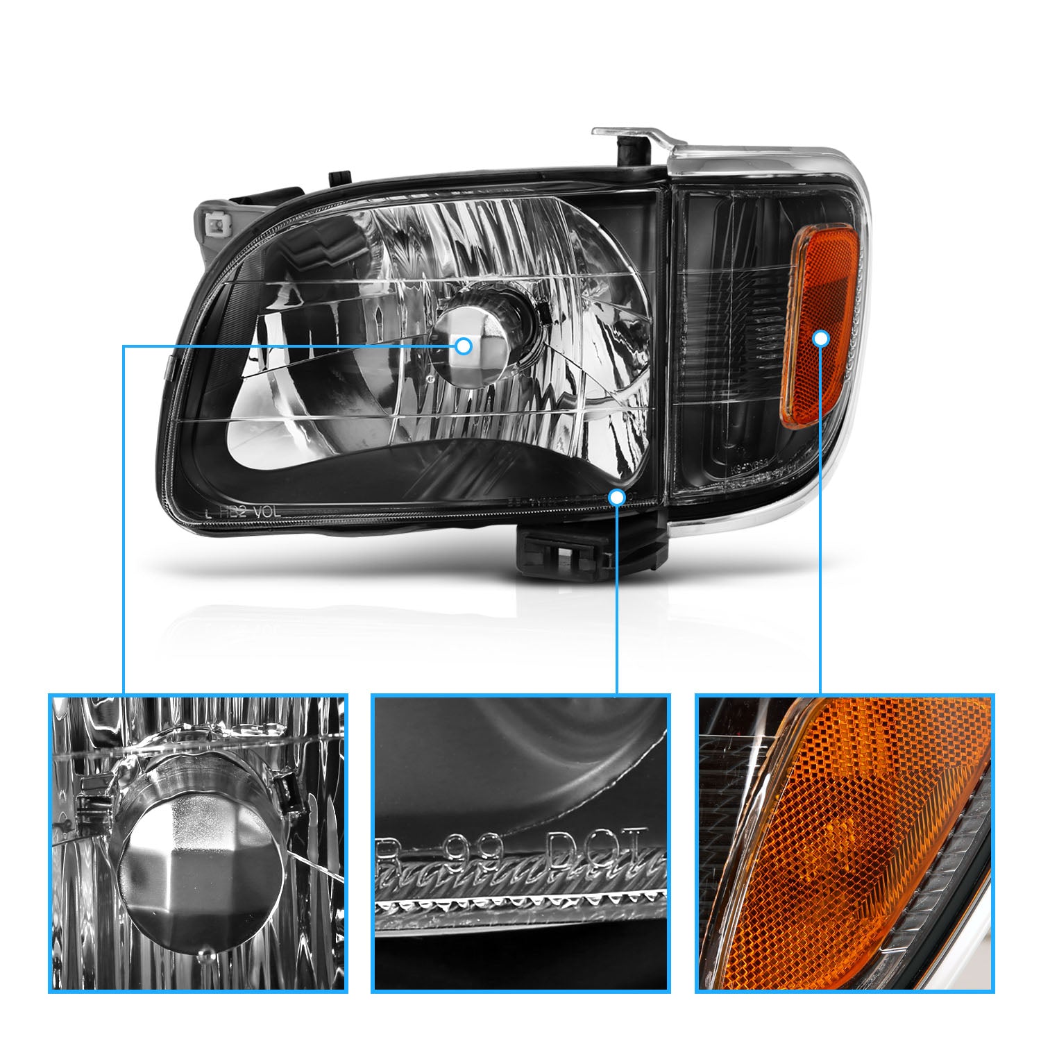 TOYOTA TACOMA 01-04 HEADLIGHTS BLACK W/ CORNER LIGHTS AMBER