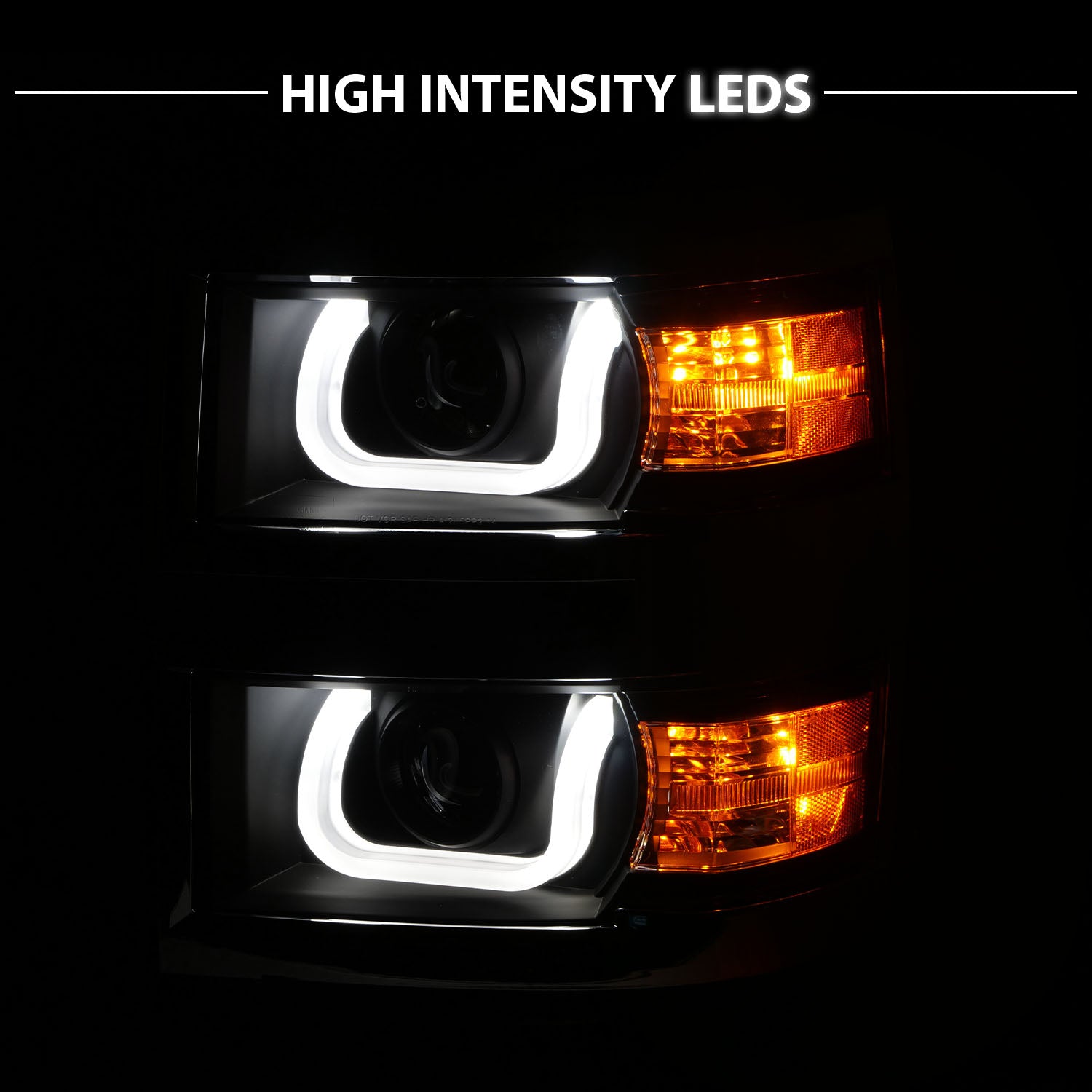 CHEVY SILVERADO 14 PROJECTOR U-BAR STYLE HEADLIGHTS BLACK CLEAR W/ CHROME TRIM AMBER