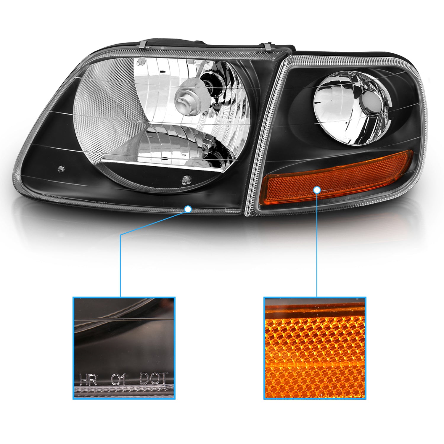 FORD F-150 97-03 HEADLIGHTS G2 BLACK W/ PARKING LIGHTS