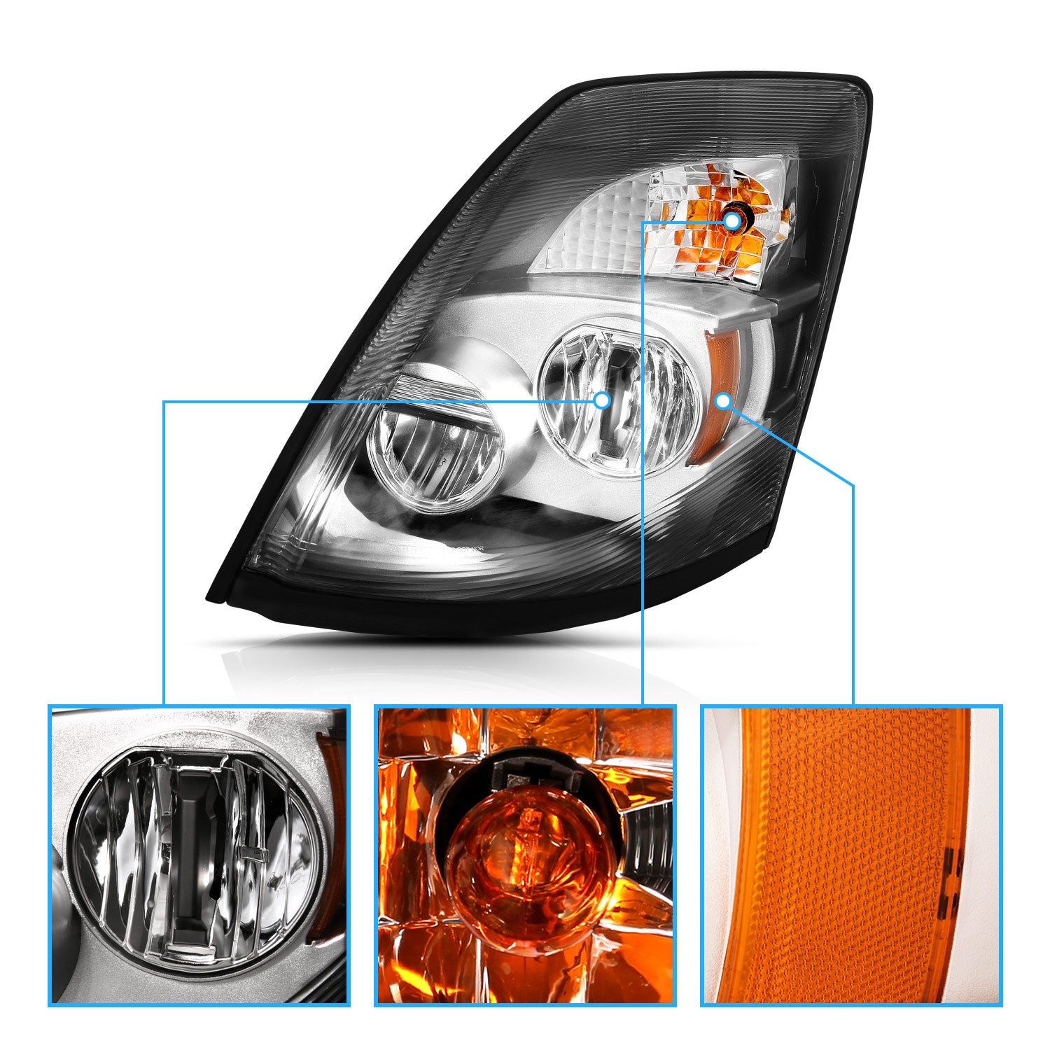 VOLVO VNX/VLN  15-16  LED H.L CHROME AMBER  (LEFT) (VNX 300,430, 630/VNL 300,430,630,670,730,780)