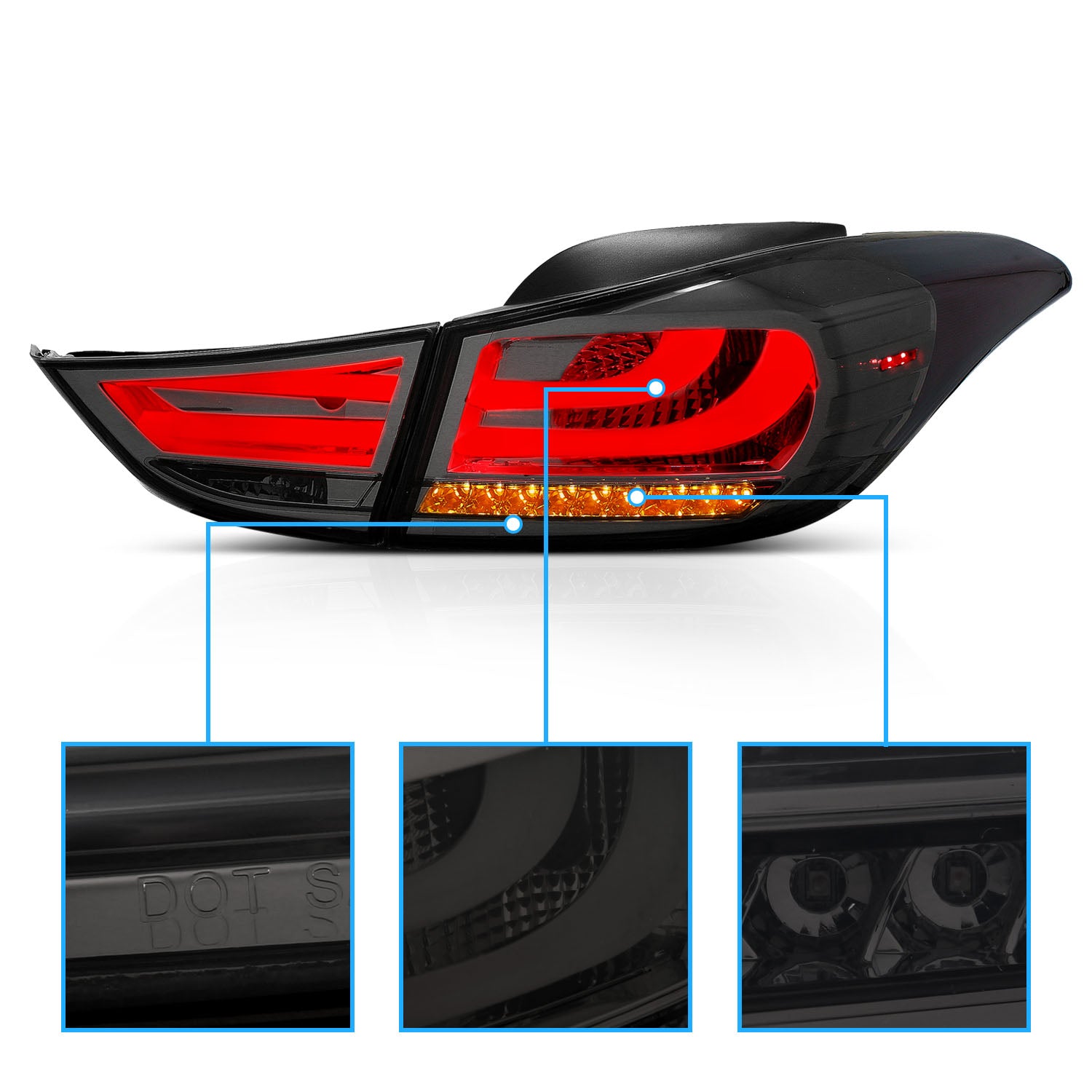 HYUNDAI ELANTRA 11-UP LED TAIL LIGHTS SMOKE (4 PCS) (OUTER PCS W/ BULB)