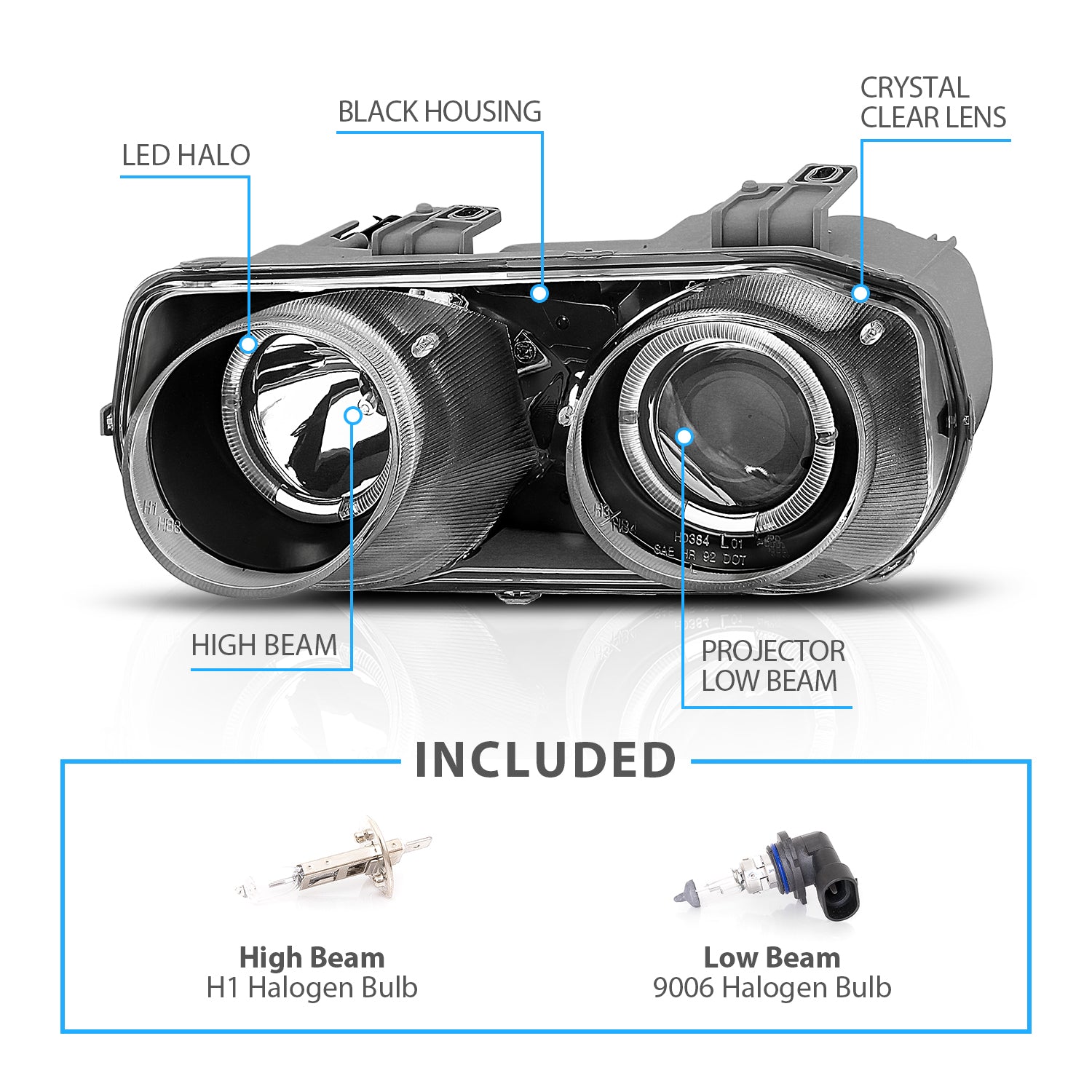 ACURA INTEGRA 94-97 PROJECTOR HEADLIGHTS HALO BLACK CLEAR