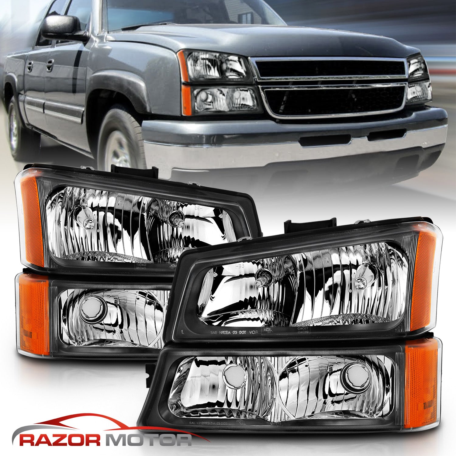 CHEVY SILVERADO 03-06 HEADLIGHTS W/ SIGNAL LIGHT BLACK AMBER (4 PCS)