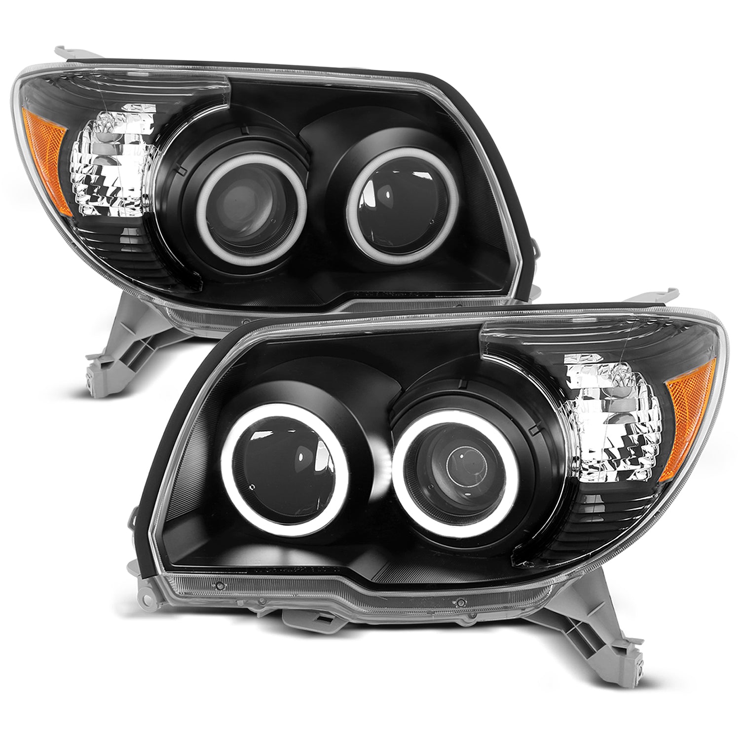TOYOTA 4 RUNNER 06-09 PROJECTOR HEADLIGHTS BLACK CLEAR (RX HALO) AMBER