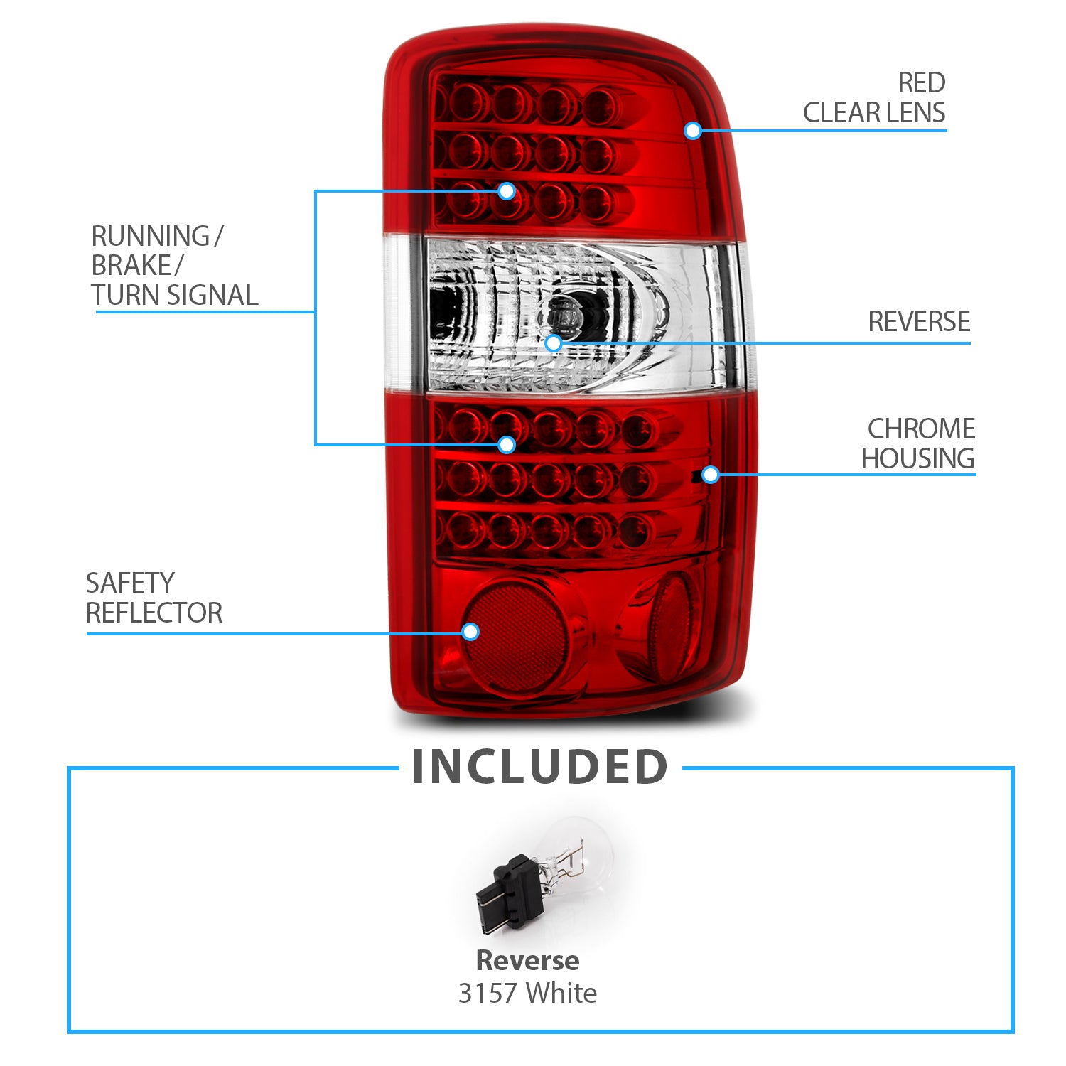 CHEVY TAHOE/SUBURBAN/GMC DENALI 00-06 LED TAIL LIGHTS G2 RED/CLEAR