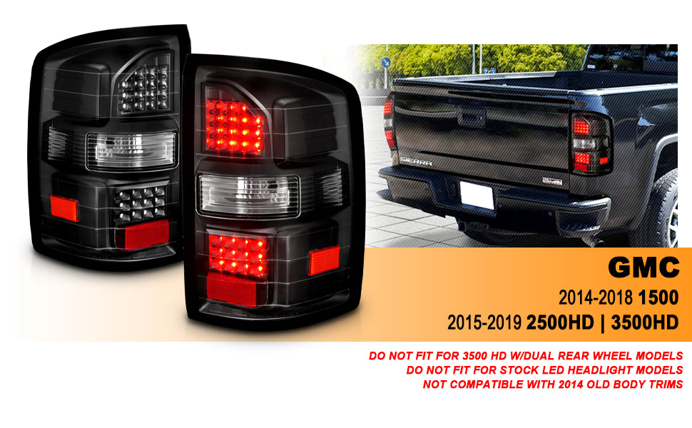 GMC SIERRA 14-18 LED TAIL LIGHTS BLACK  (NON-OEM LED ONLY)