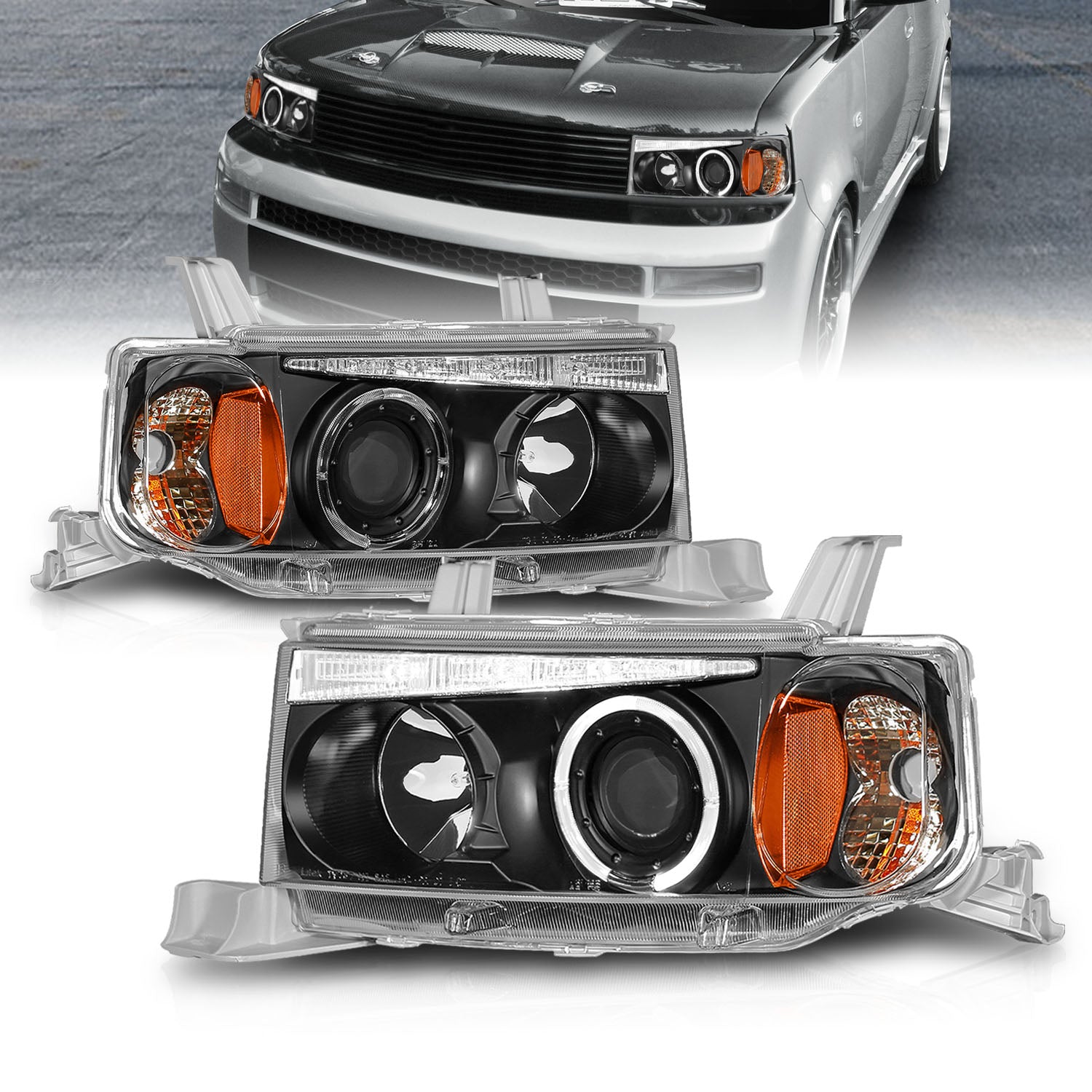 SCION XB 04-06 PROJECTOR HEADLIGHTS G2 HALO BLACK CLEAR AMBER