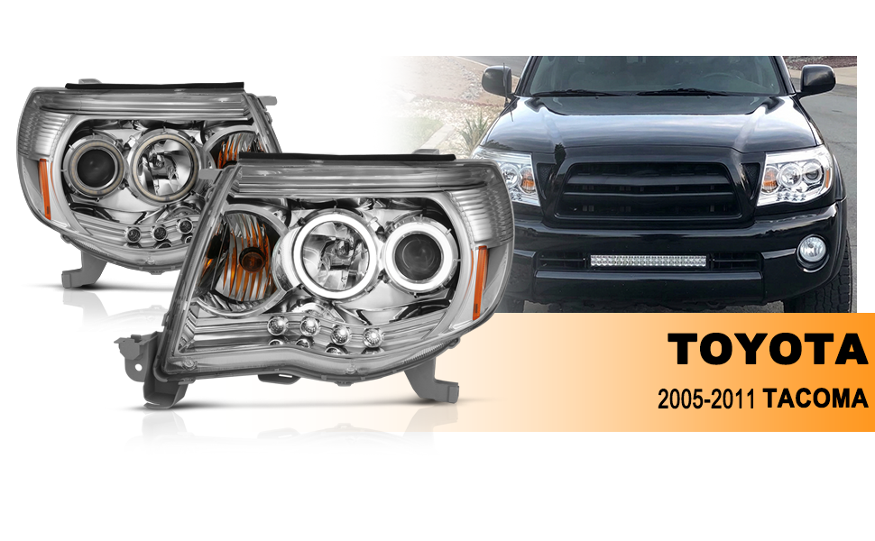 TOYOTA TACOMA 05-11 PROJECTOR HEADLIGHTS  W/O CCFL BAR  CHROME AMBER (RX HALO)