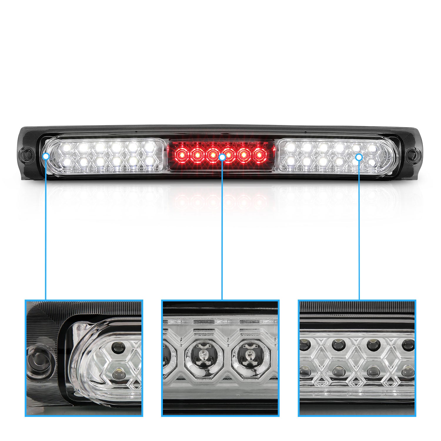 FORD F-150 97-03 LED 3RD BRAKE LIGHT ALL CHROME (W/ CARGO LIGHTS)