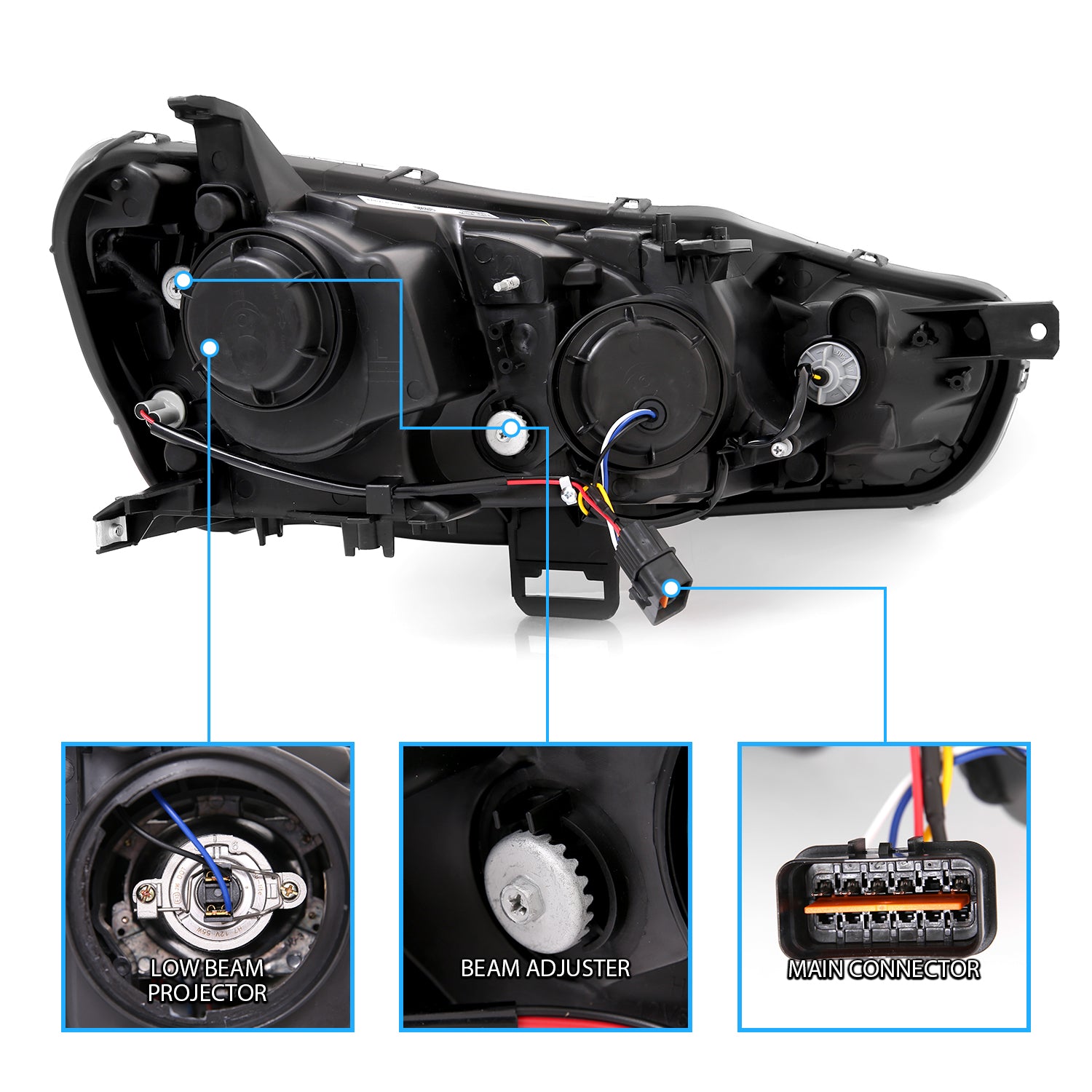 MITSUBISHI LANCER 08-15 PROJECTOR HEADLIGHTS HALO BLACK CLEAR AMBER (RX HALO)