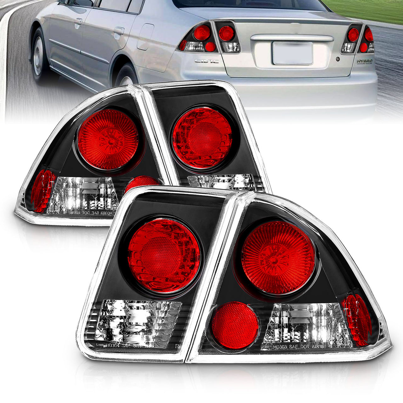 HONDA CIVIC 01-04 4DR TAIL LIGHTS BLACK