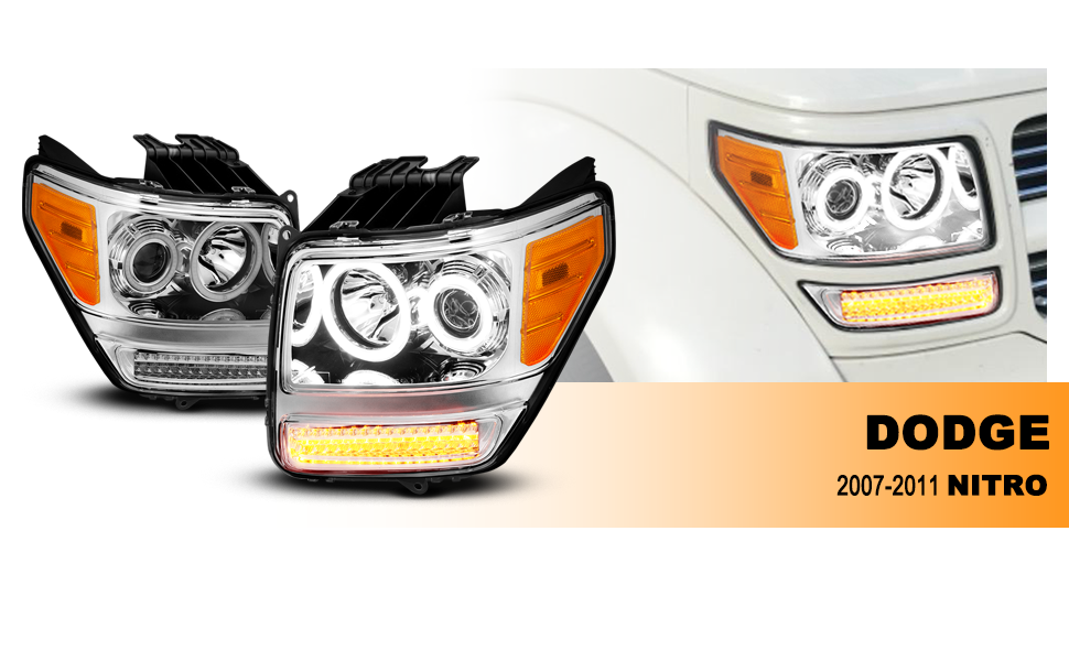 DODGE NITRO 07-08 PROJECTOR HEADLIGHTS G2 HALO CHROME CLEAR AMBER W/ LED (RX HALO)