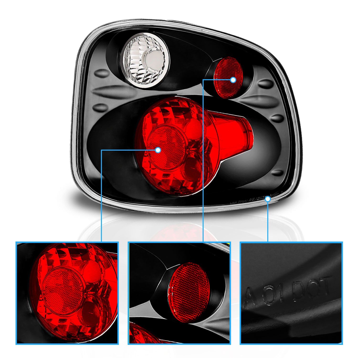 FORD F-SERIES FLARE SIDE 01-03 TAIL LIGHTS VERSION 2 BLACK