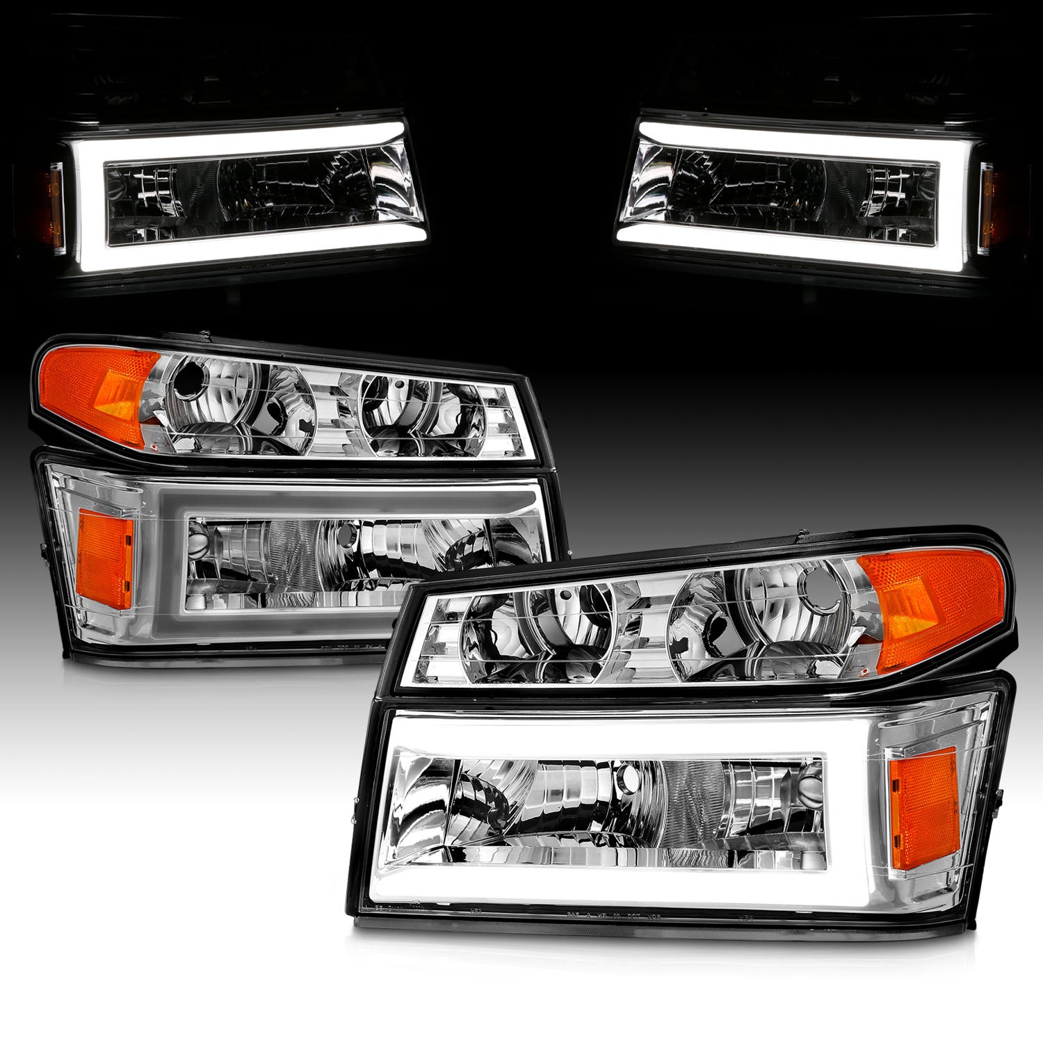 CHEVY COLORADO/GMC CANYON 04-12 HEADLIGHTS CHROME 4PCS W/ PARKING LIGHTS, C LIGHTS BAR
