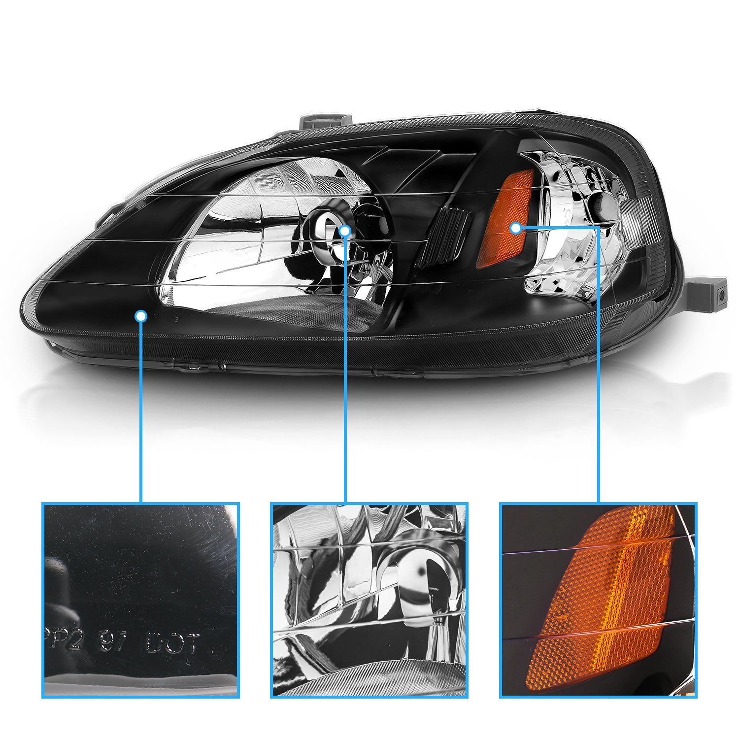 HONDA CIVIC 99-00 CRYSTAL HEADLIGHTS BLACK AMBER