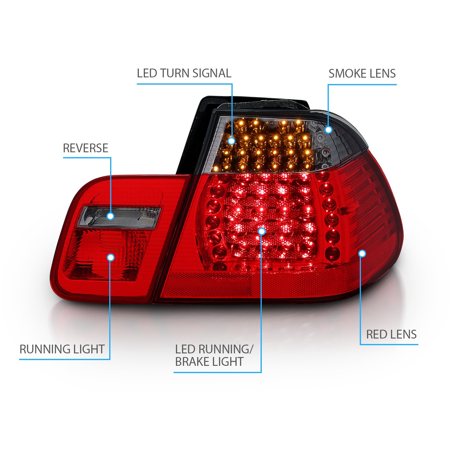 BMW 3 SERIES E46 99-01 4DR LED TAIL LIGHTS RED/SMOKE  4PCS