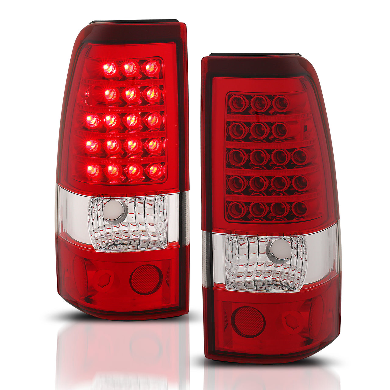 CHEVY SILVERADO 03-07 (1500/2500 SERIES 2003 & 1500/2500/3500 SRW SERIES 04-07) LED TAIL LIGHTS RED/CLEAR (4 HOLE)