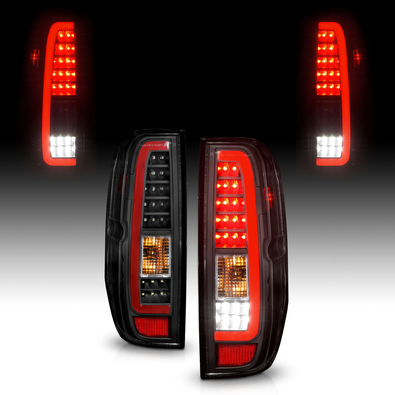 NISSAN FRONTIER 05-19 / SUZUKI EQUATOR 9-12 LED TAIL LIGHTS BLACK HOUSING CLEAR LENS W/C LIGHT BAR