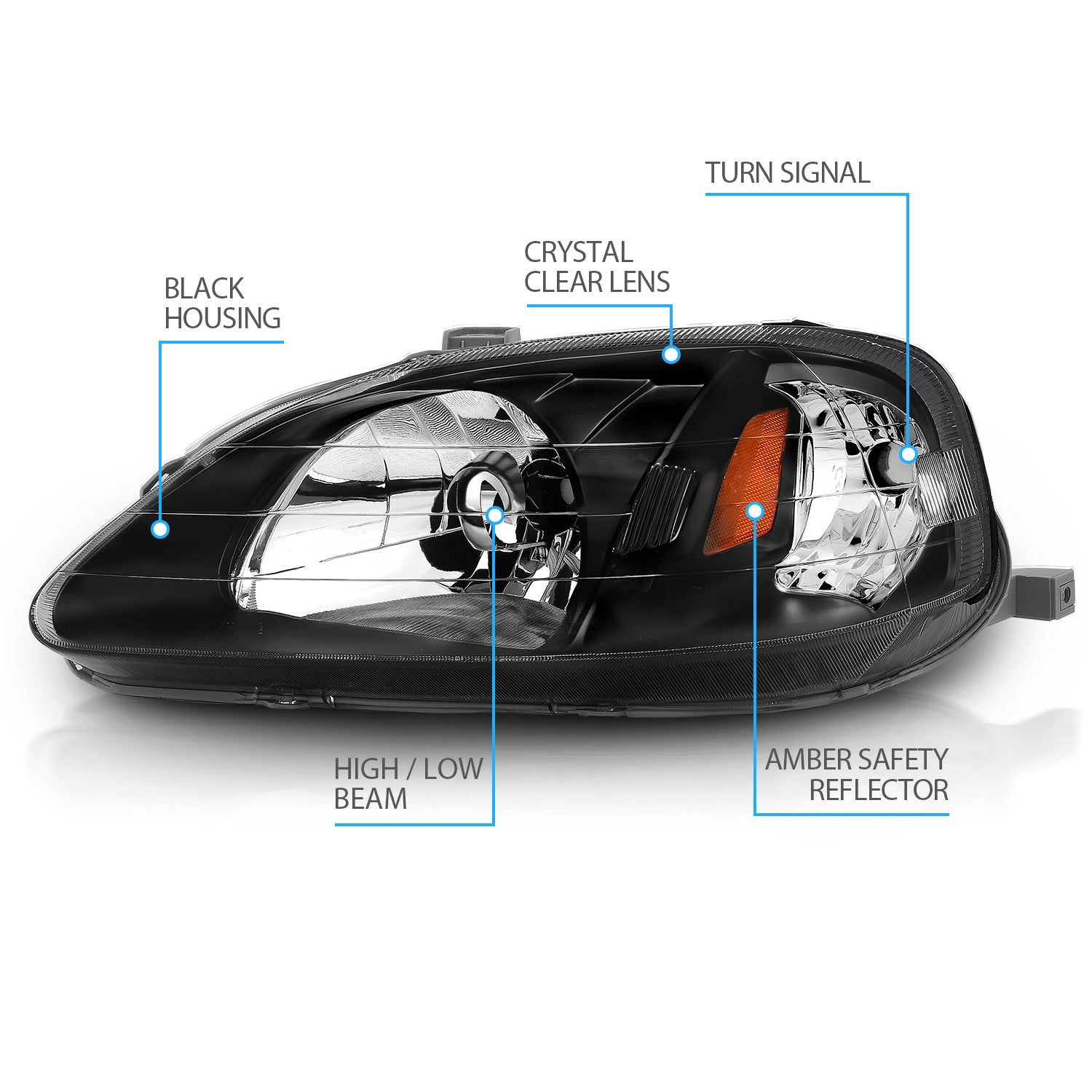 HONDA CIVIC 99-00 CRYSTAL HEADLIGHTS BLACK AMBER